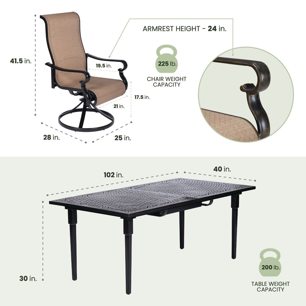 Brigantine 9-Piece Beige and Black Aluminum Outdoor Dining Set