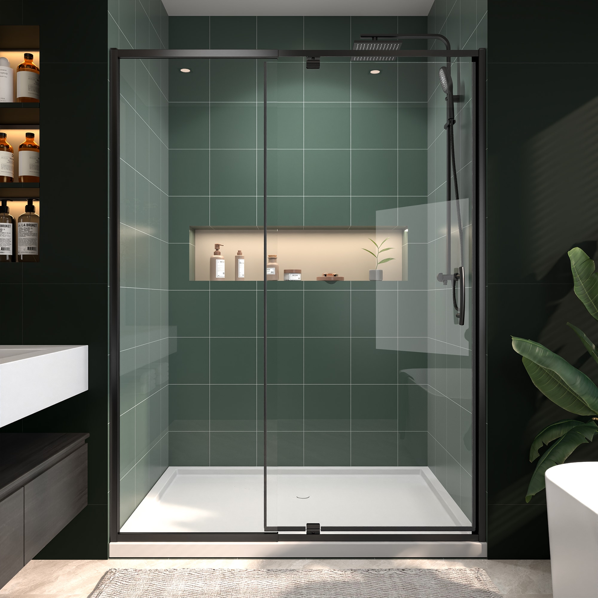 AAZJ ASY-MC3026BL HS Pivot Door Matte Black 50-in to 54-in W x 71-in H Semi-frameless Clear Glass Pivot Shower door