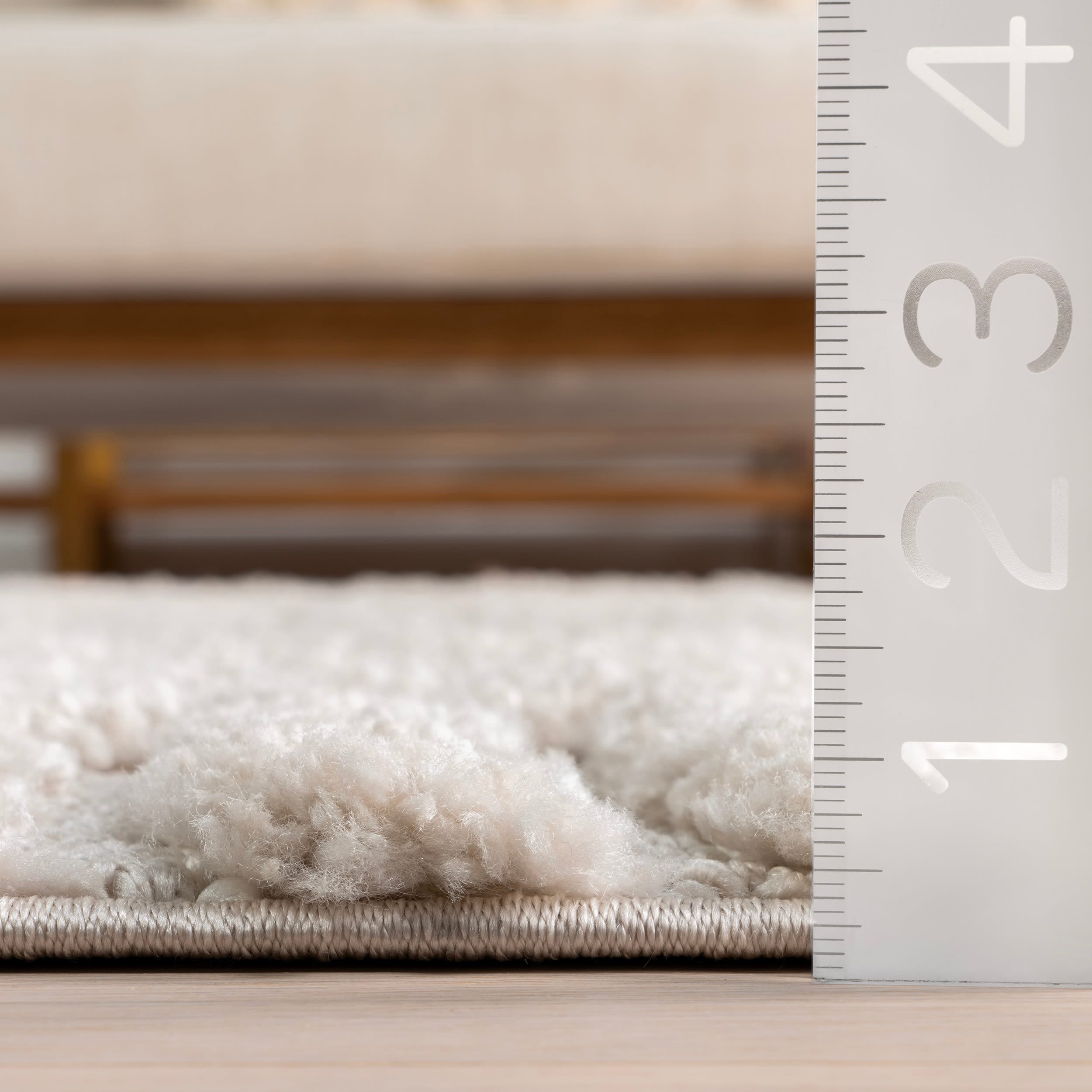 Beige Geometric Shag Rectangular Area Rug with Tassels