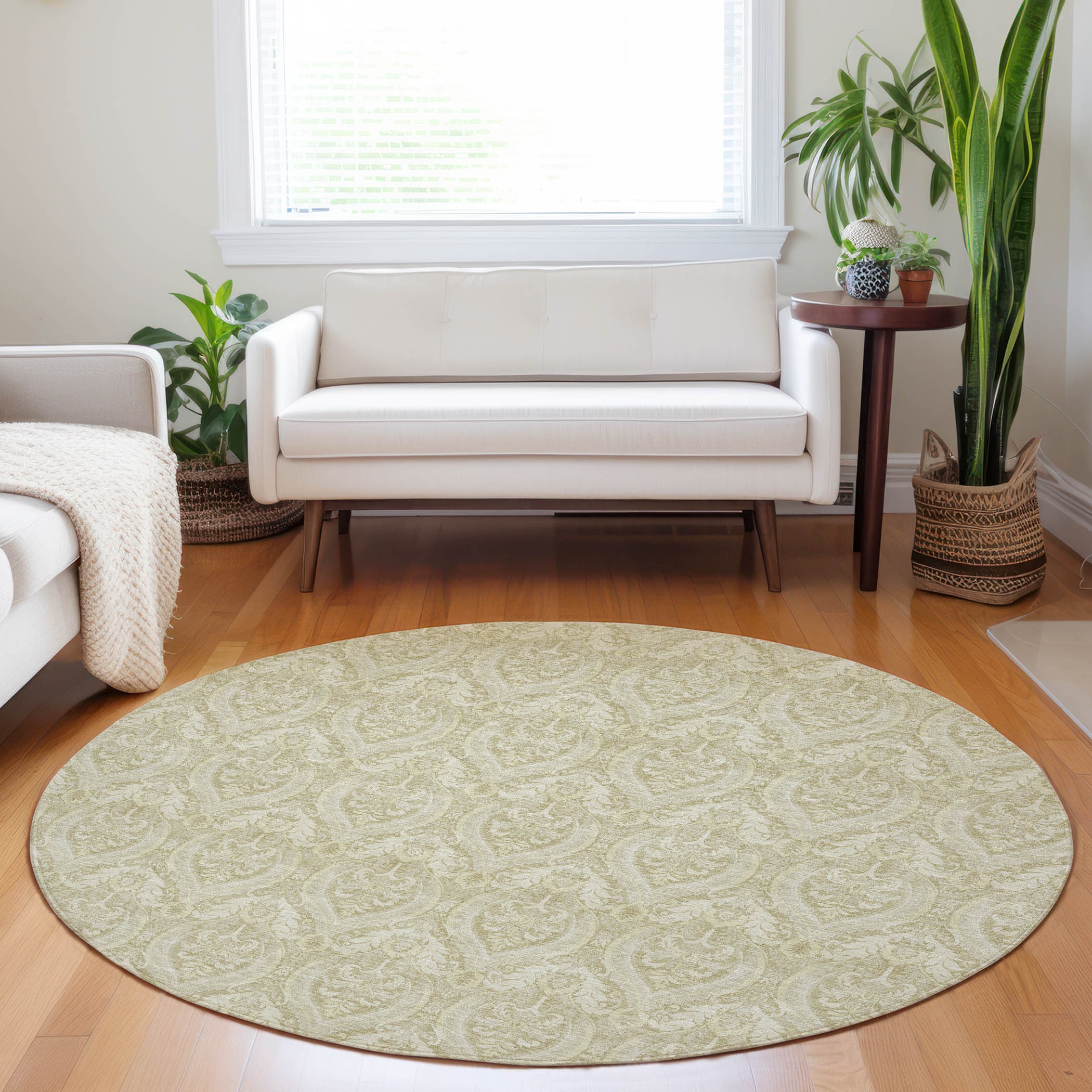 Addison Rugs ACN572BG8RO Chantille ACN572BG 8 x 8 (ft) Polyester Beige Round Indoor/Outdoor Stripe Machine washable Area rug