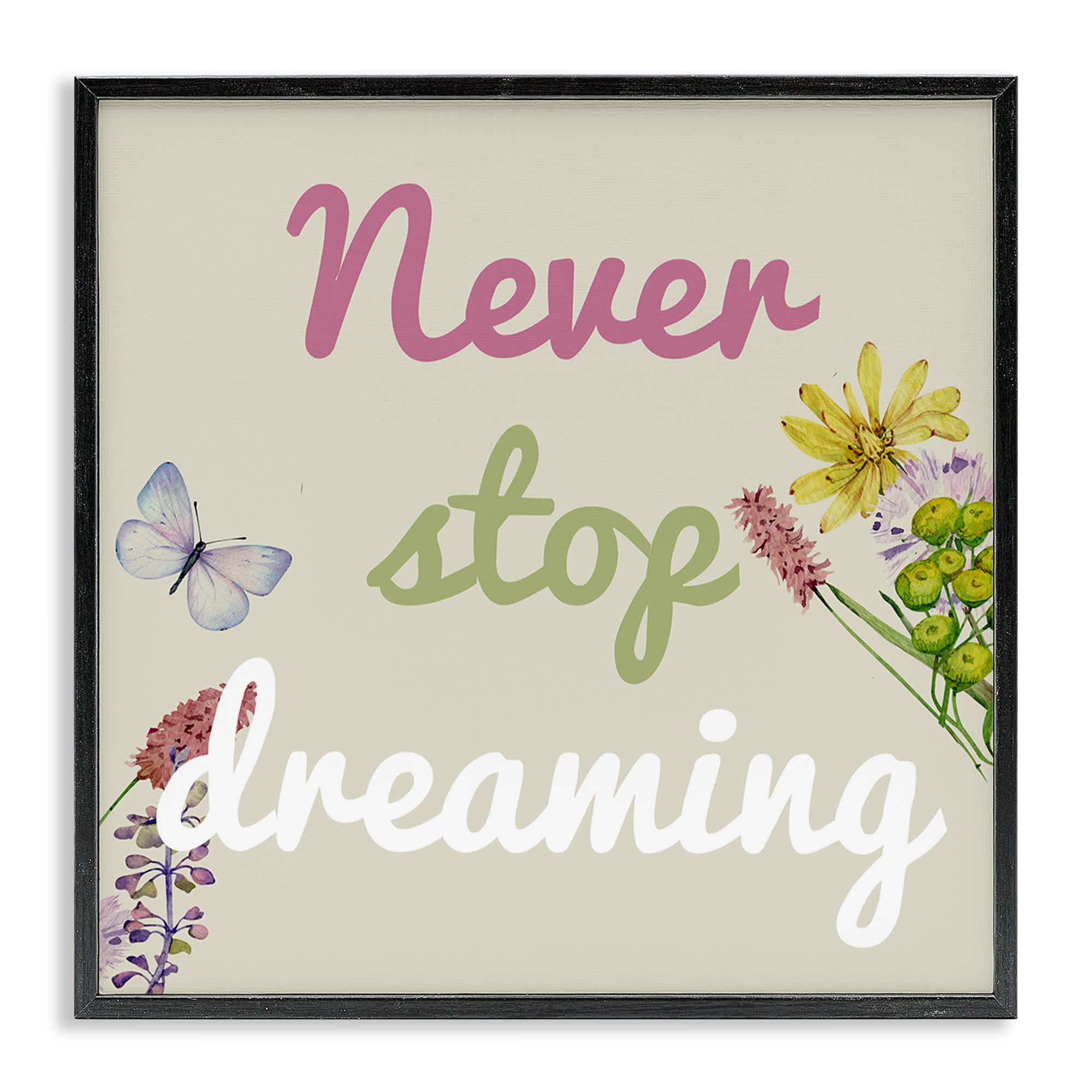 Stupell Industries BS-434-FR-12X12 Never Stop Dreaming with Florals Black Framed Giclee Art By Kim Allen 12 x 12