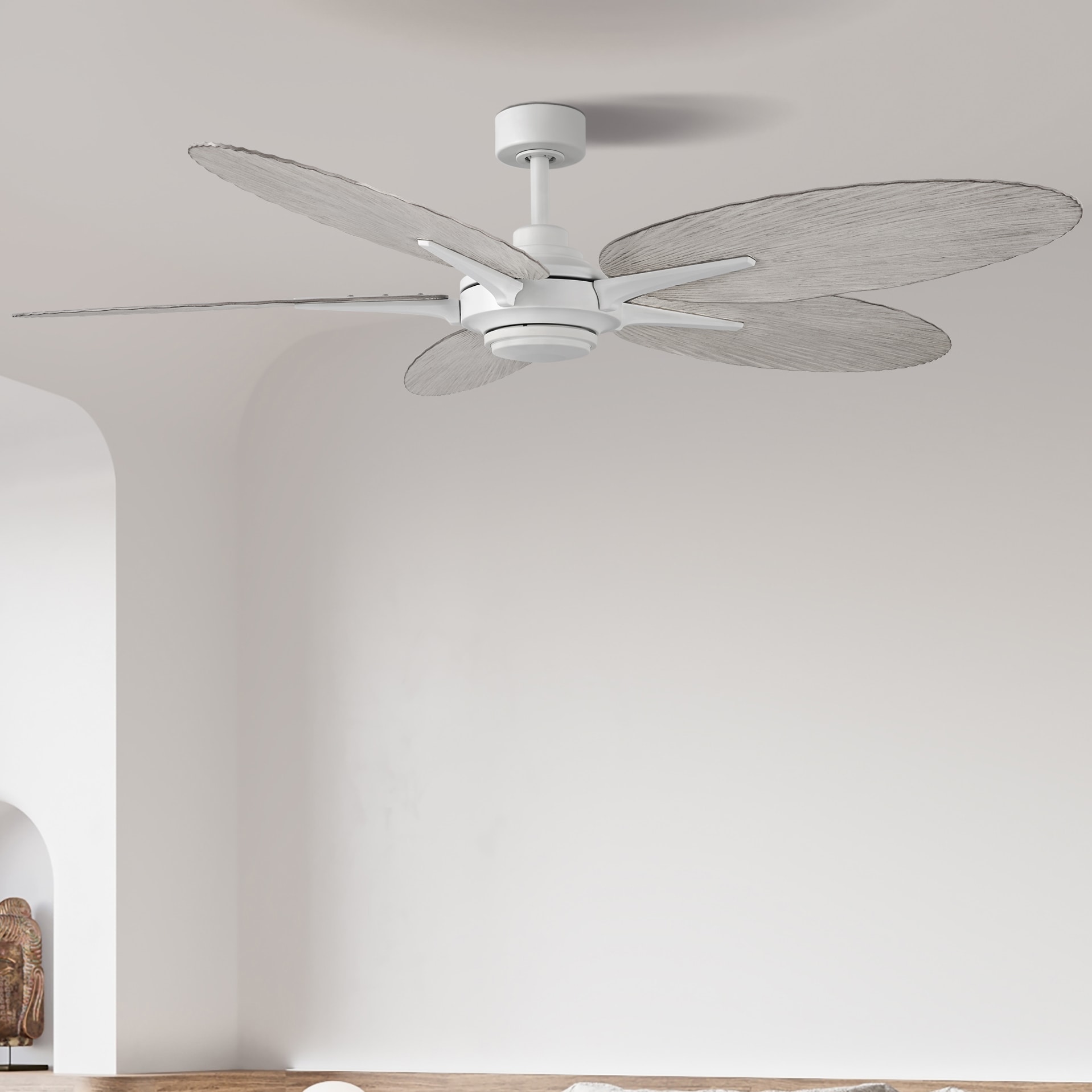 Harbor Breeze AR21B-60MWH Tropic Palm 60-in Outdoor Matte White with White-Washed Oak Blades Ceiling Fan Without Light and Remote ( 5 -Blade )