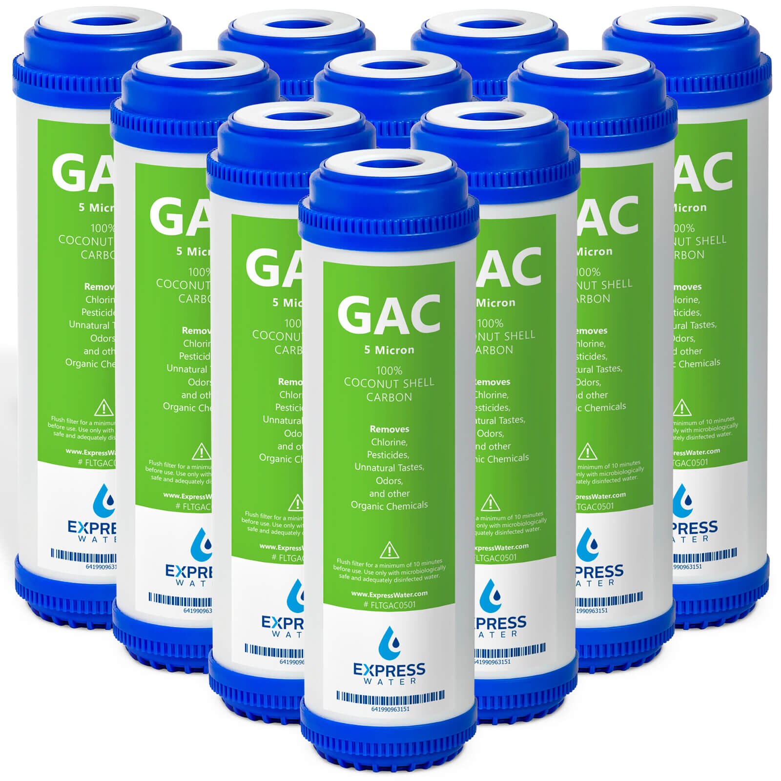 Express Water FLTGAC0510 FLTGAC0510 Granular Activated Carbon GAC 10 Pack GAC Under sink Replacement Filter 10 -Pack