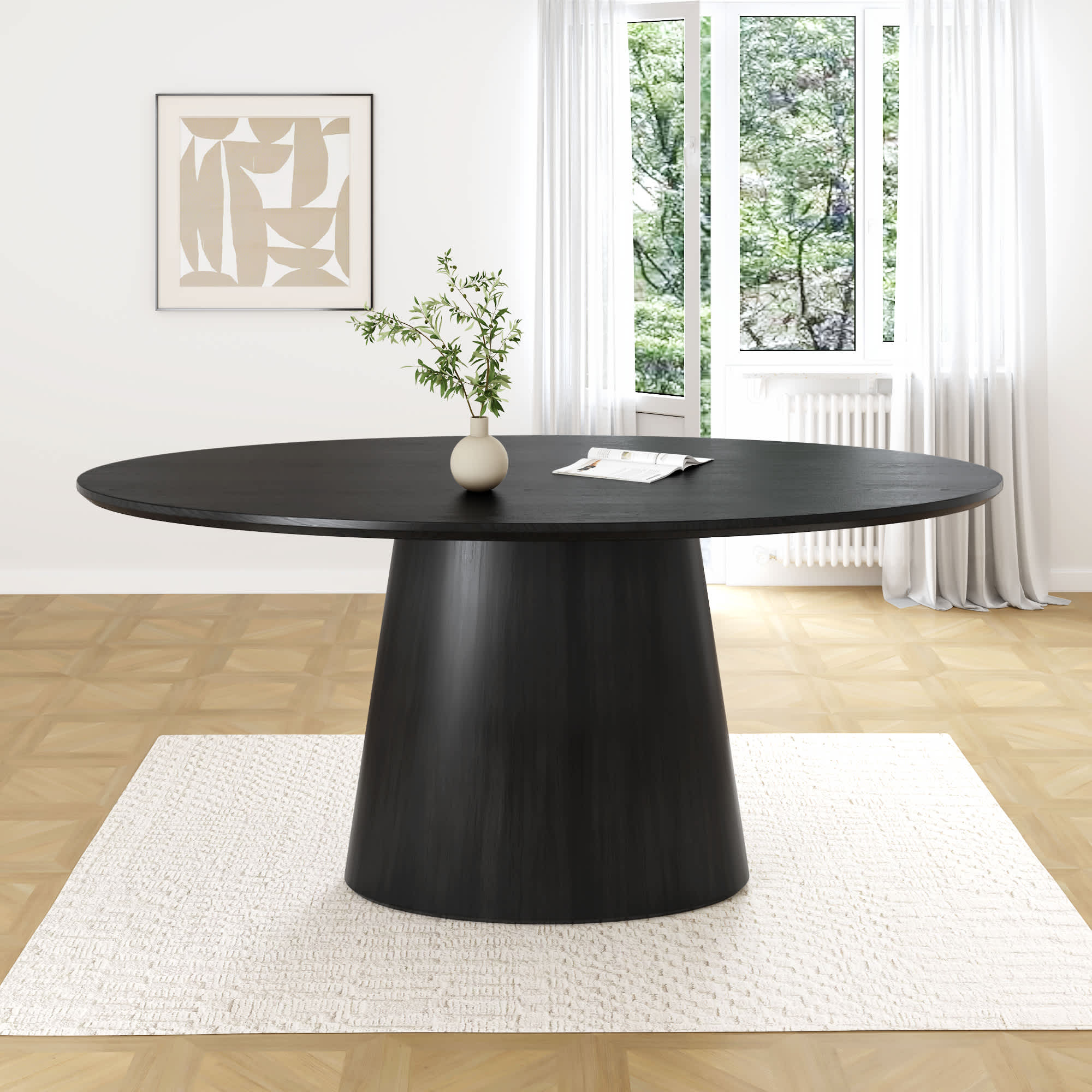 Dovelina LS0102-093001 Solid Wood Modern Dining Table Kitchen Table with Double Pedestal for 6 People 72-in Lx30-in H