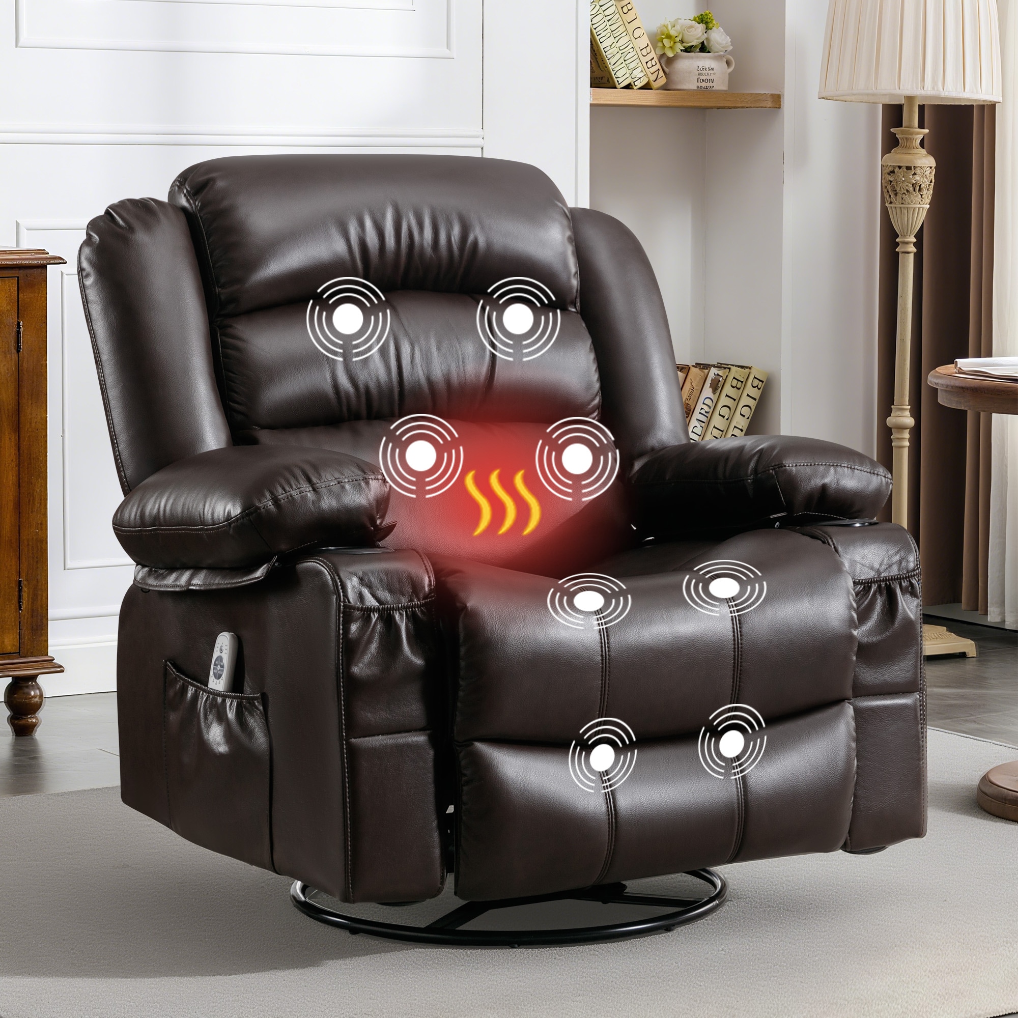 Tatayosi JL-172340 Brown Dual Motor Power Lift Recliner Chair 350 LBS Infinite Position Power Remote 8-Point Massage Lumbar Heating Heavy Duty Mechanism