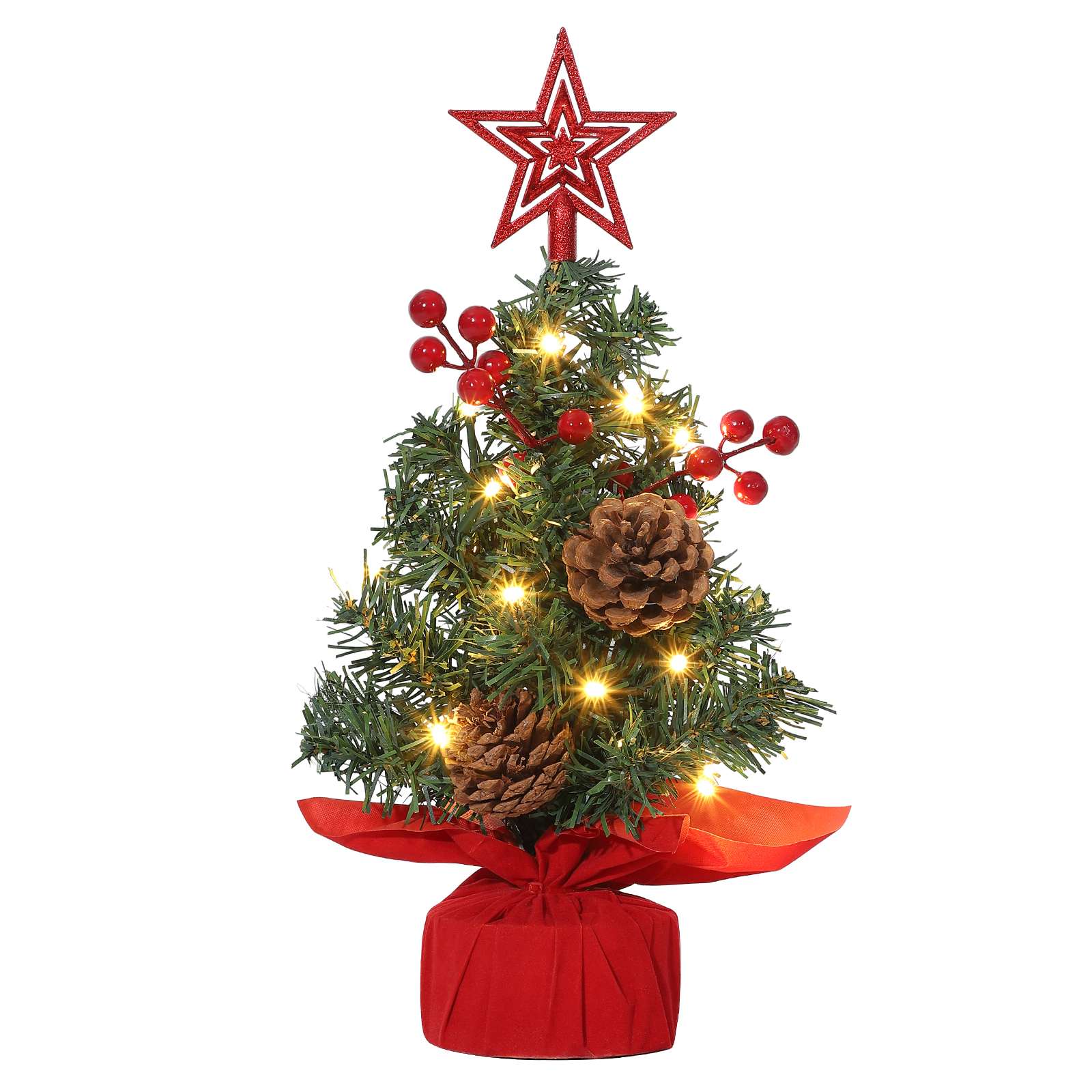 Qeetex JXNAG-PHK-34YGNEX8 12Inch Small Christmas Tree with Top Star and Lights Tabletop Artificial Christmas Tree DIY Home Decor Gifts for Home Office Apartment-Red