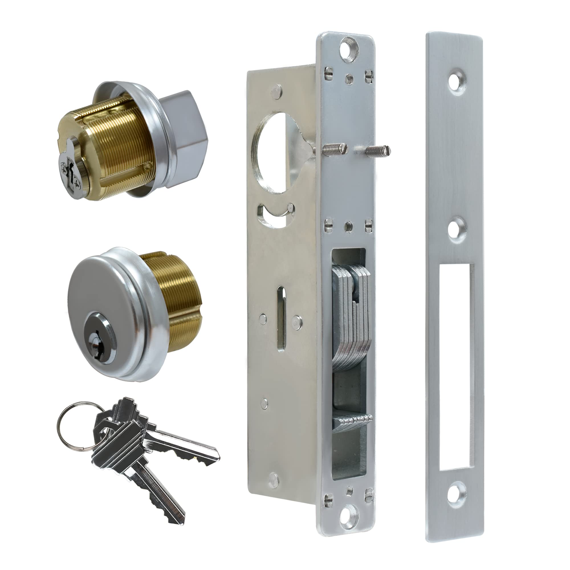 SenQWFa  Storefront Door Lock Alsecure Commercial Door Mortise Lock for Aluminum Shop Doors One and One Eighth Inch Backset Silver Finish