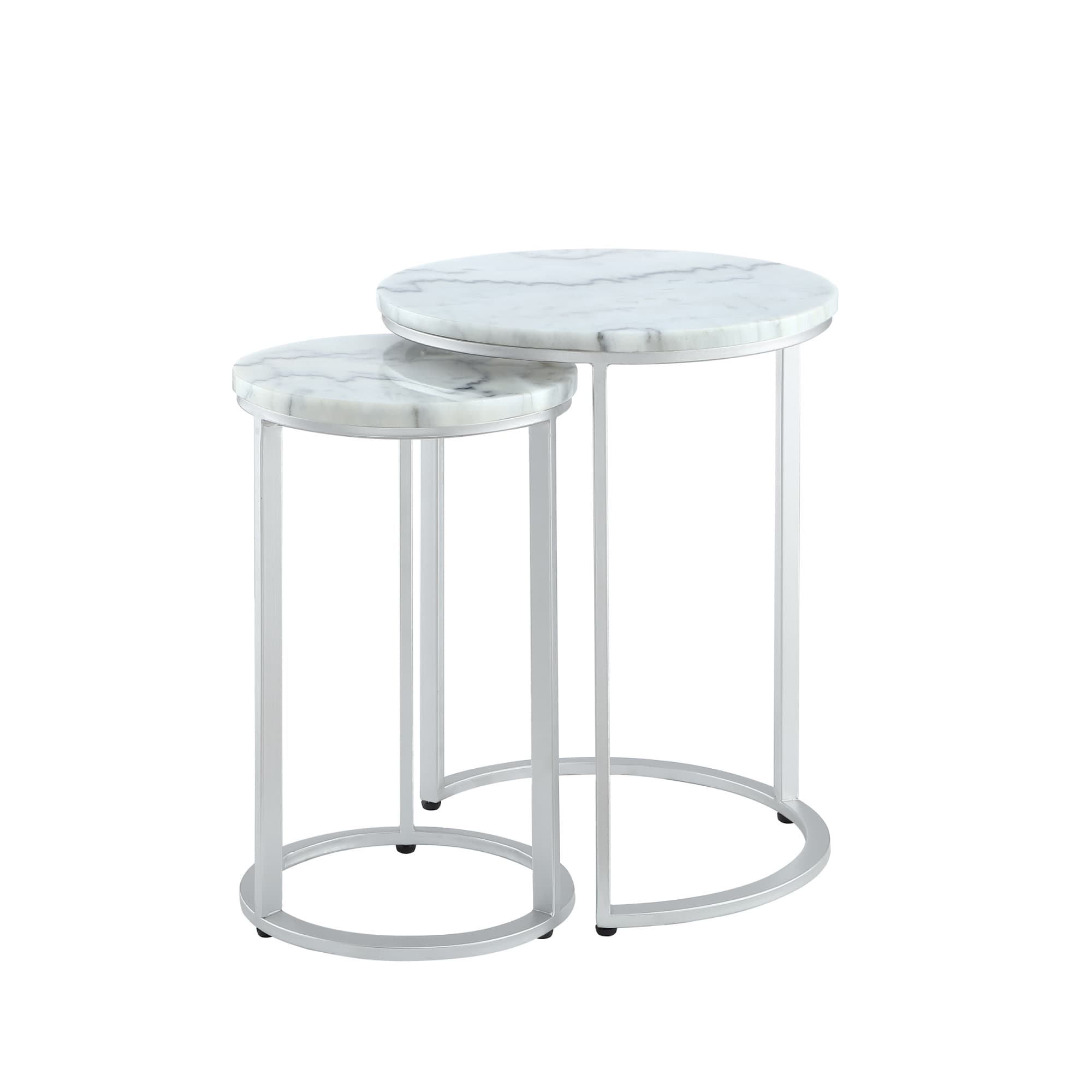Inspired Home ET131-24WS-LS Marley 17.5-in W x 22-in H Silver Granite/Marble Round Modern End Table Assembly Required