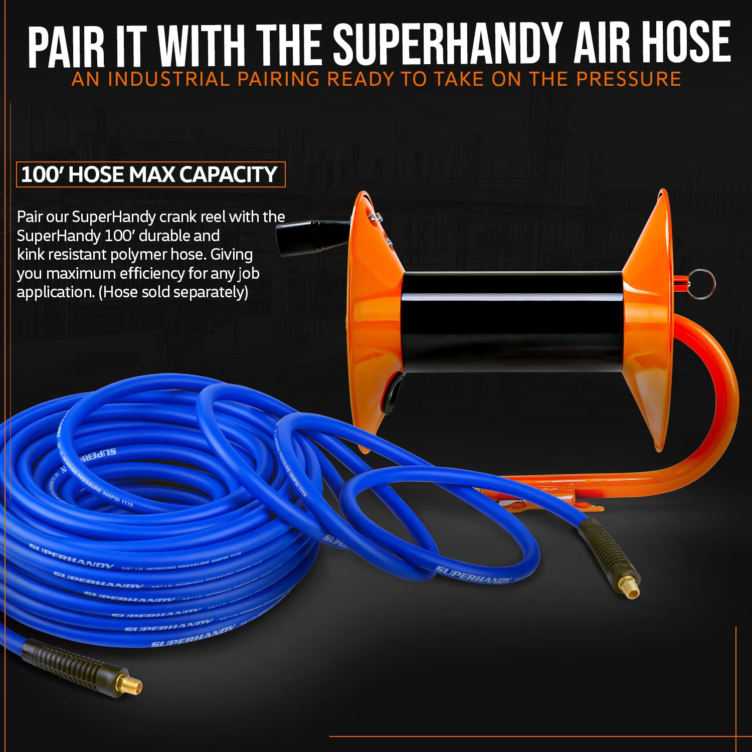 SuperHandy Air Hose Reel- 1/4in Fnpt, 3/8in x 100 Ft Hose Capacity