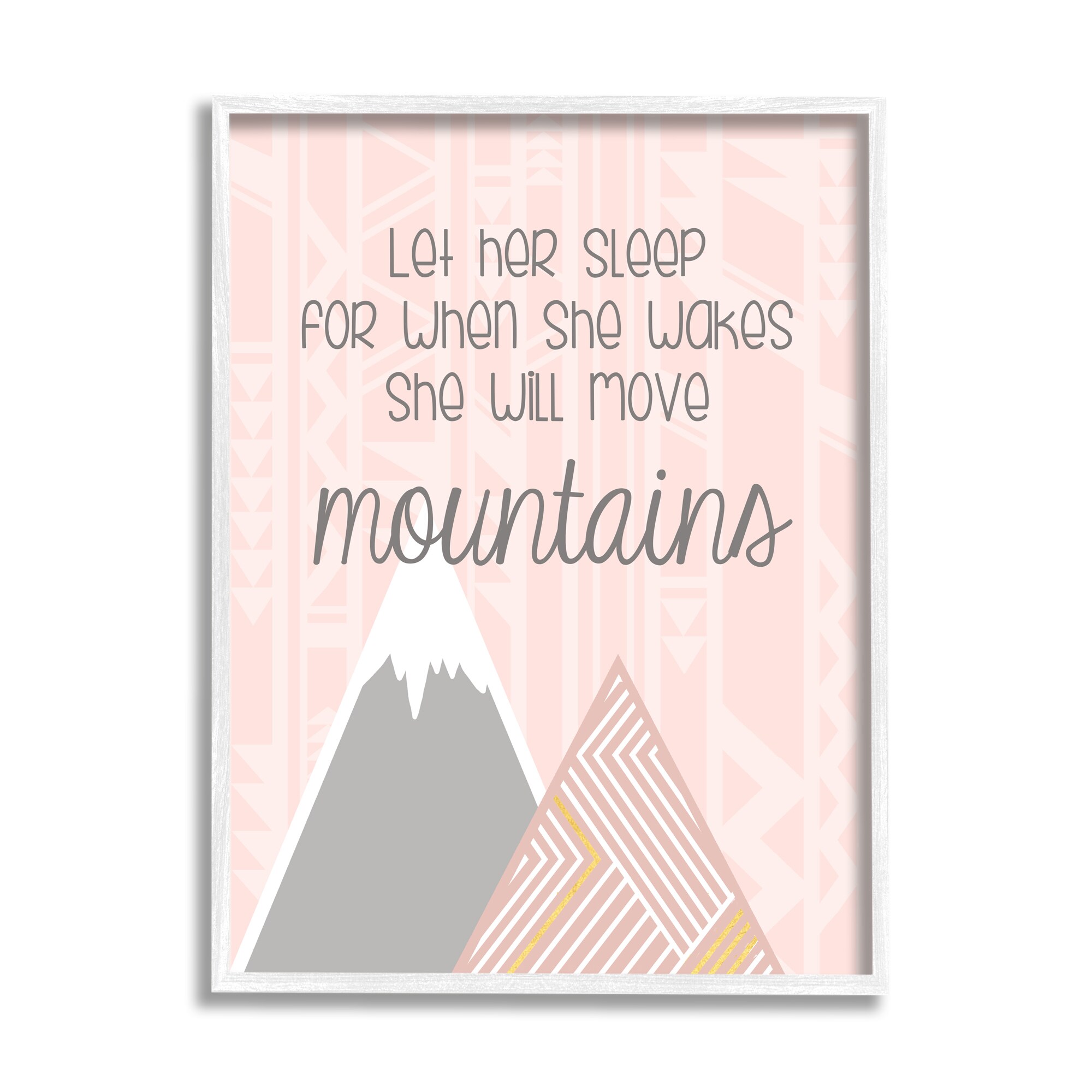 Stupell Industries She Will Move Mountains Pink Triangular Geometric Pattern, Designed by Anna Quach White Framed Wall Art, 11 x 14