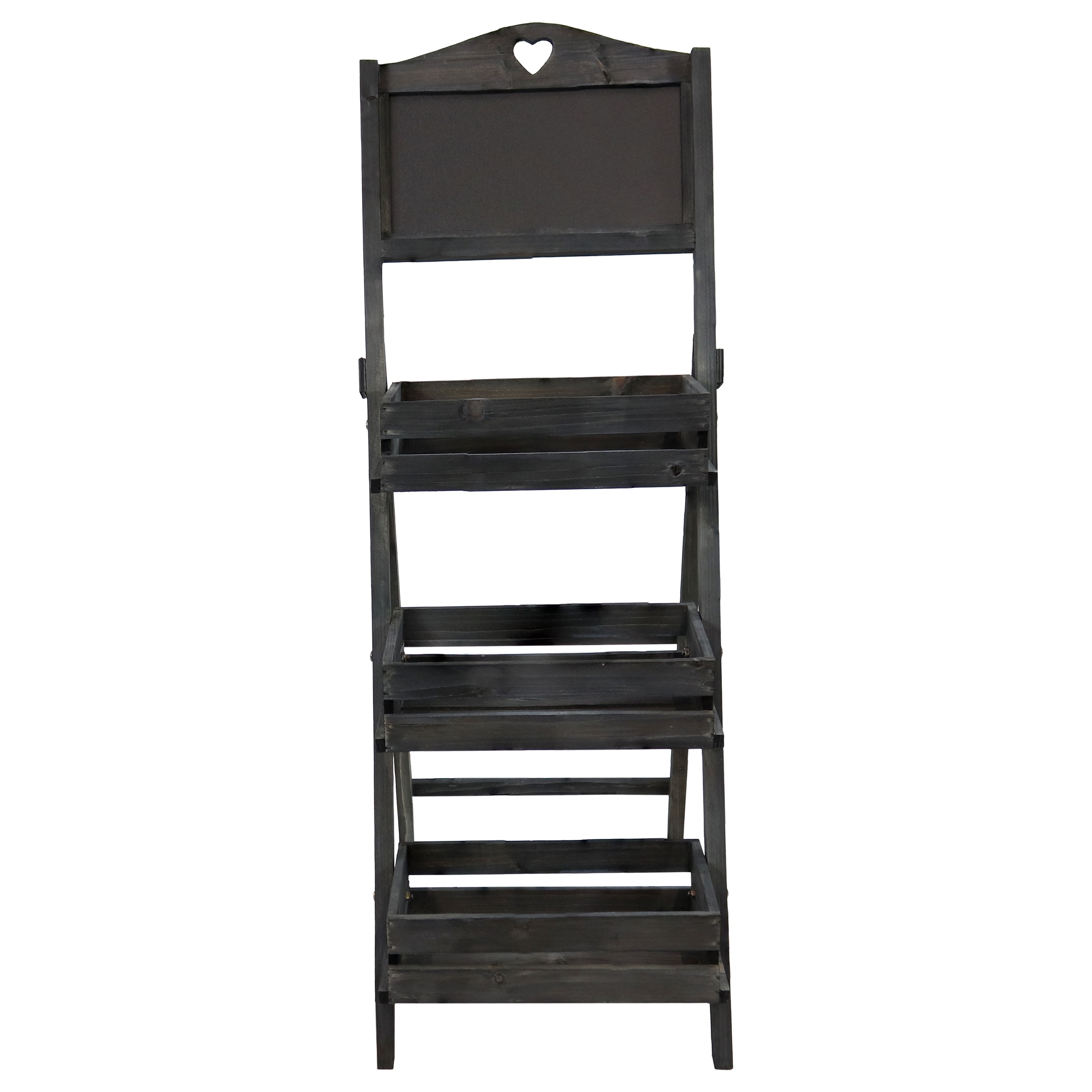 Black Fir Wood 3-Tier Ladder Plant Stand with Chalkboard