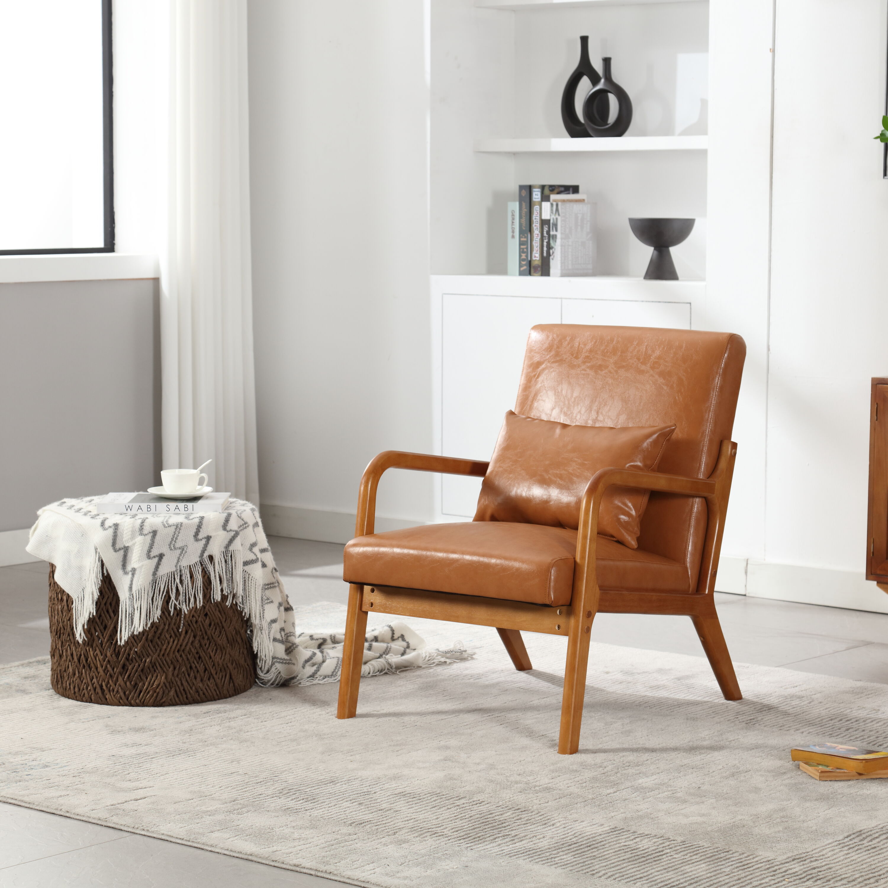 Damerin CXZ-75 Modern Light Brown Faux leather Accent Chair