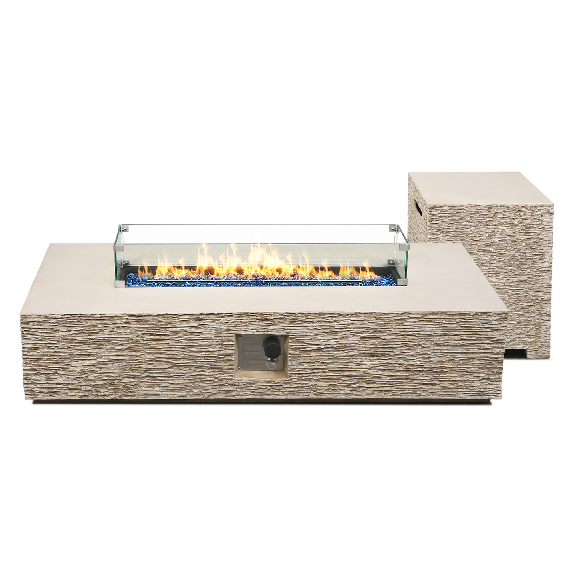 Patio Watcher LS-RT9-KD42CWH-B3 56-in W 50000 Maximum BTUs Magnesium oxide Rectangle Liquid propane Fire pit table