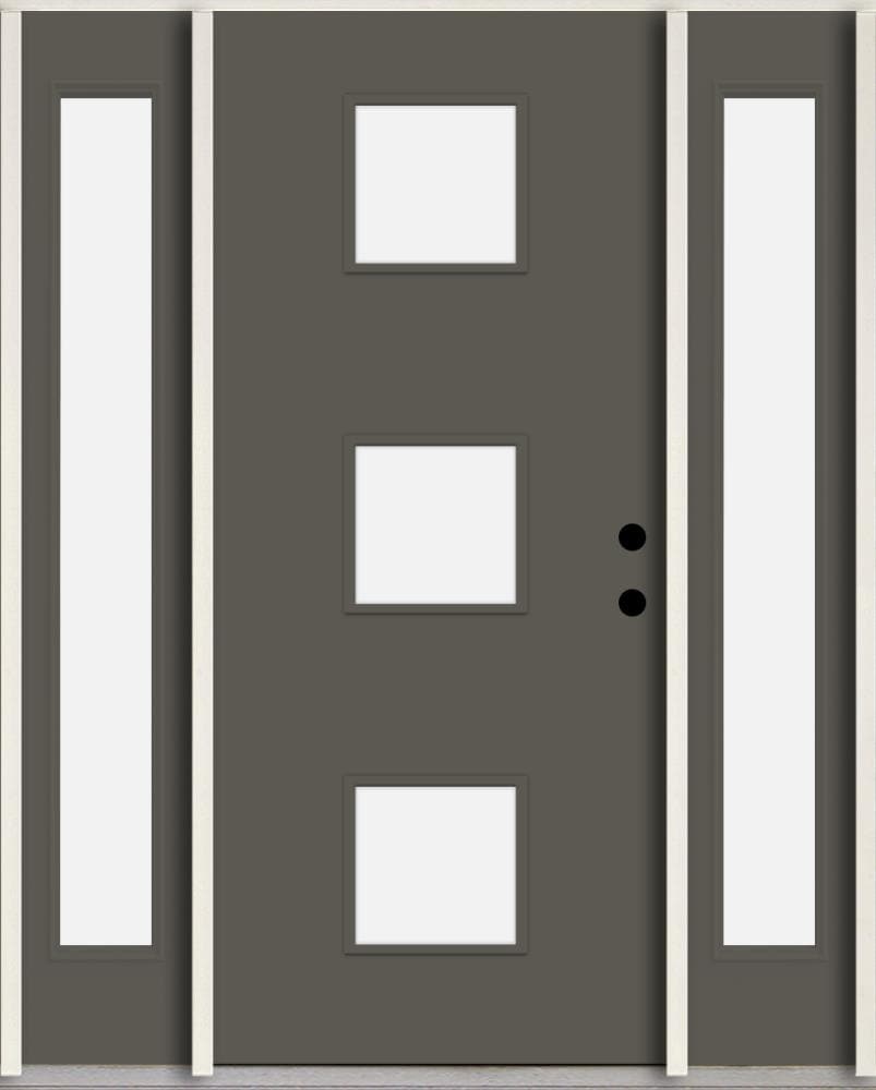 RELIABILT LO1066372 Spotlights 60-in x 80-in x 4-5/8-in Fiberglass 1/4 lite Left-hand inswing Thunder Gray Paint Painted Prehung Front Door with Sidelights Insulating core