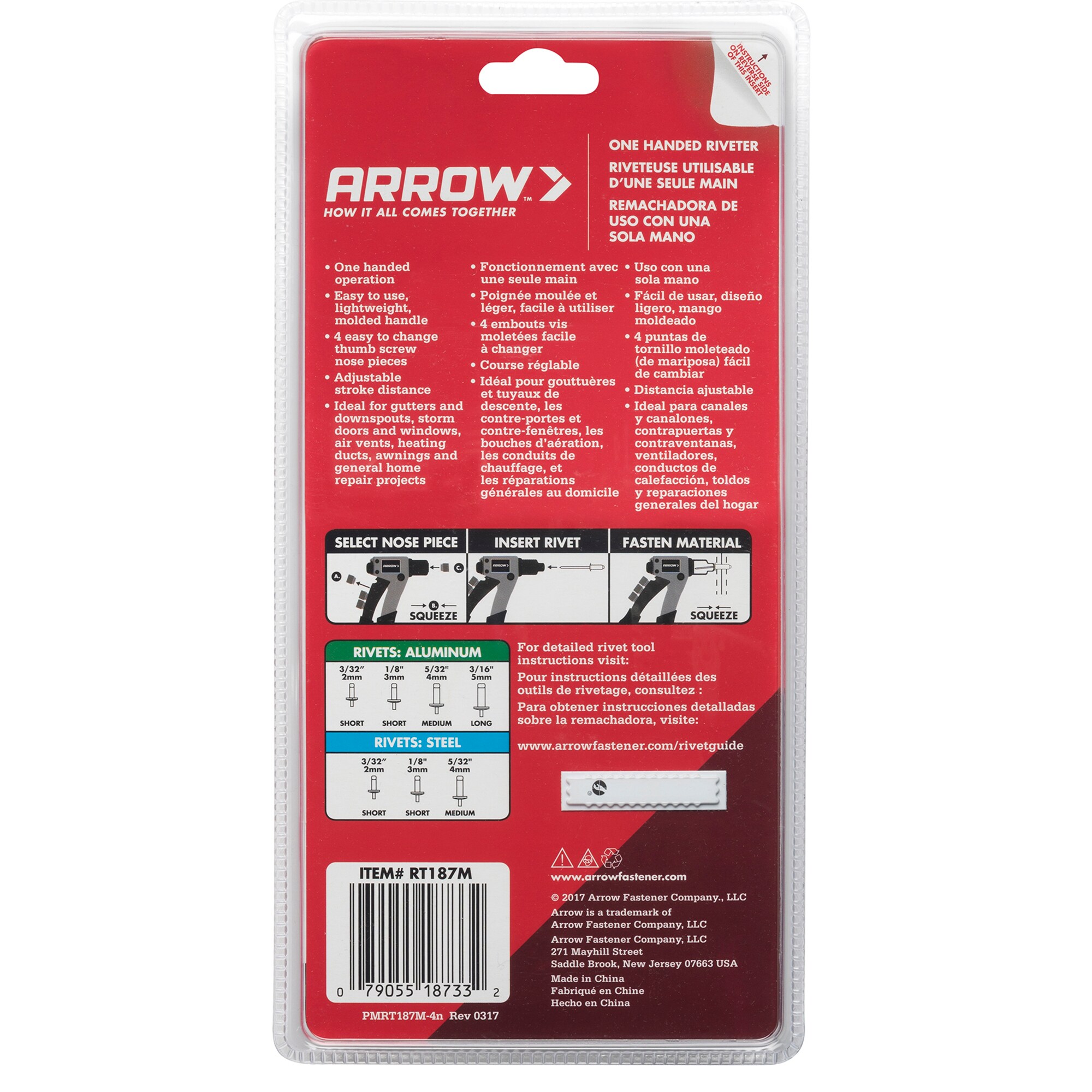 Arrow RHT300 Swivel Head Rivet Tool - Black - Includes 4 Nose Pieces -  Automotive, Metal Work, Canvas - Heavy-Duty All-Steel Construction