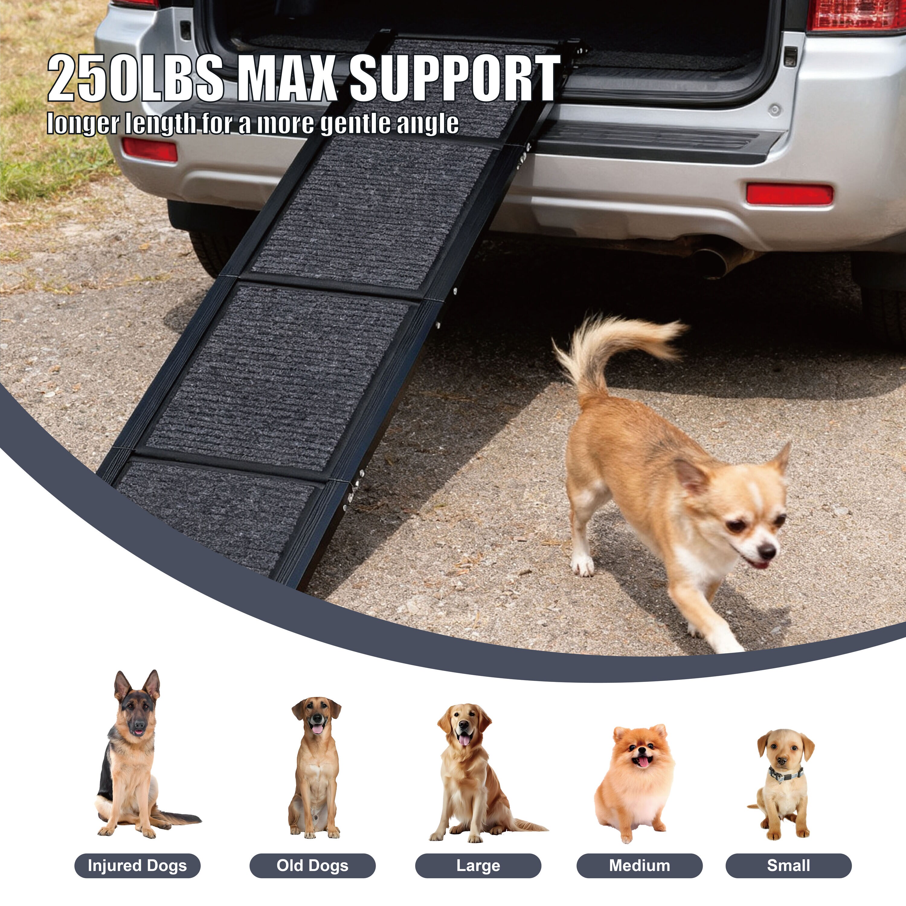 EFCUT Extra Wide Dog Ramp for Car Foldable Aluminum Pet Ramp with Non ...