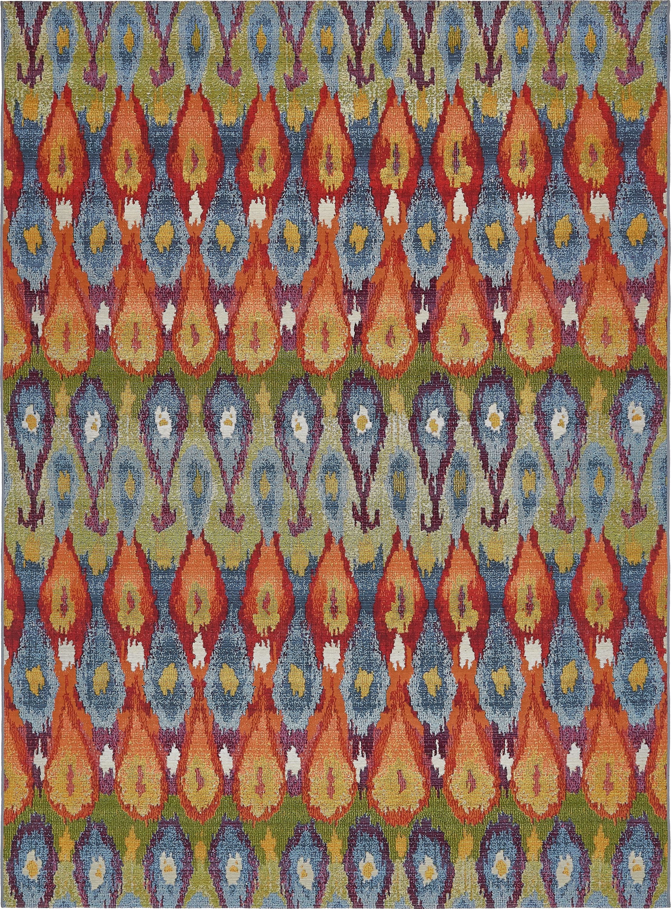 Unique Loom 3138576 Ikat Outdoor 8 x 11 (ft) Loomed Polypropylene Multi/Blue Rectangular Indoor/Outdoor Ikat Area rug