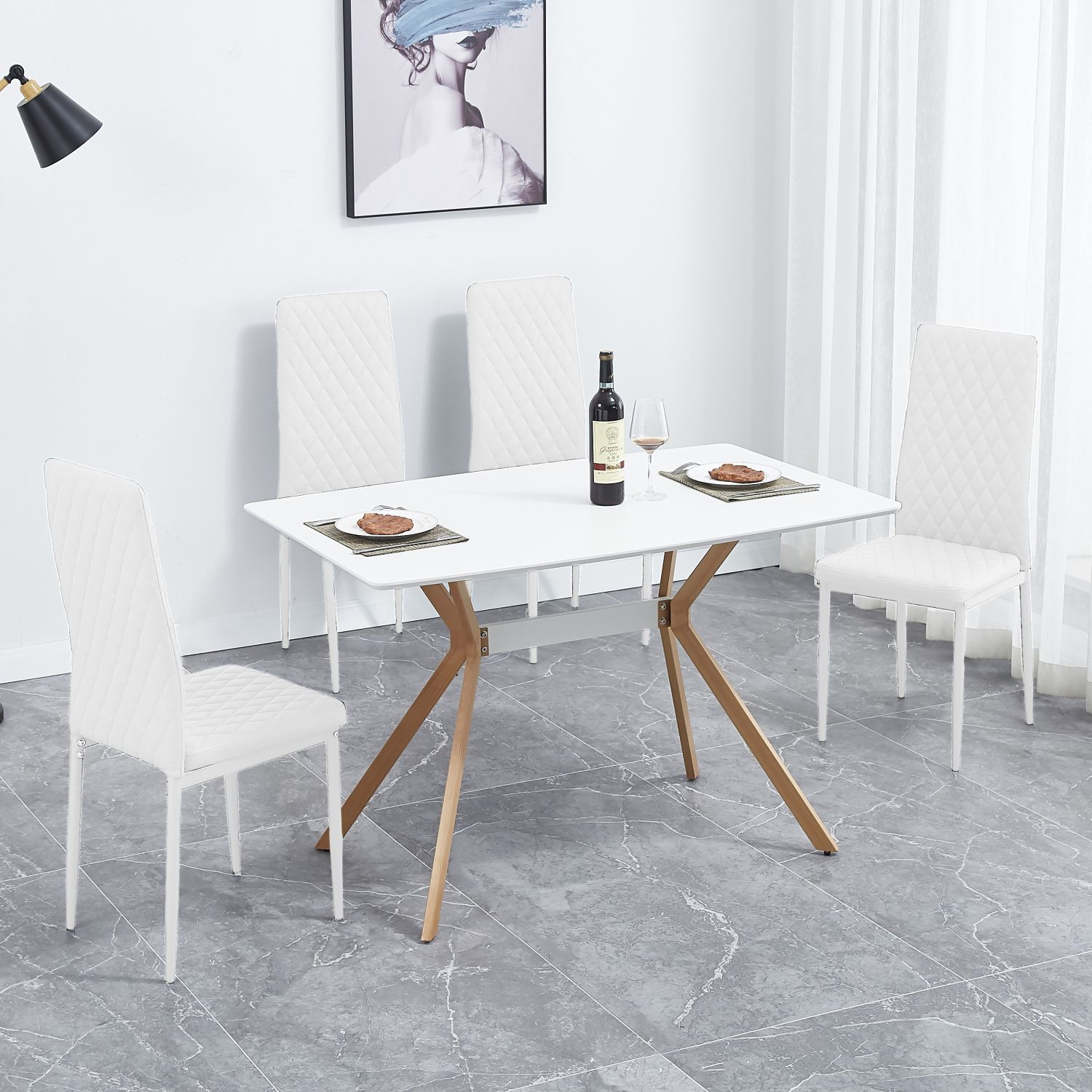 JASMODER W299S00004 White Contemporary/Modern Dining Room Set with Rectangular Table ( Seats 4 )