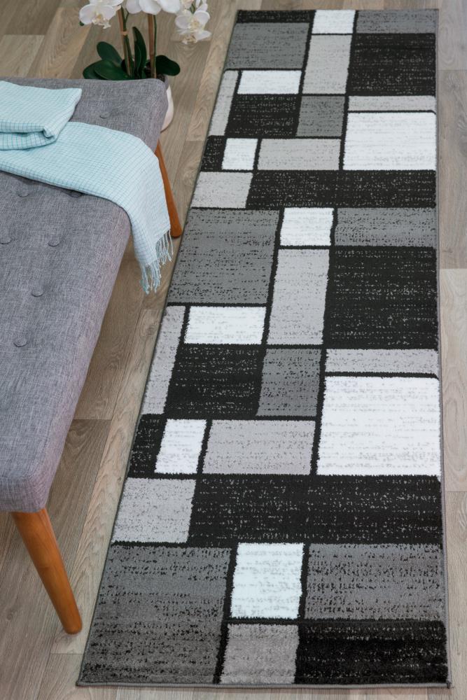 World Rug Gallery 106GRAY2X10 Florence 2 x 11 (ft) Loomed Polypropylene Gray Rectangular Indoor Geometric Mid-Century Modern Runner rug