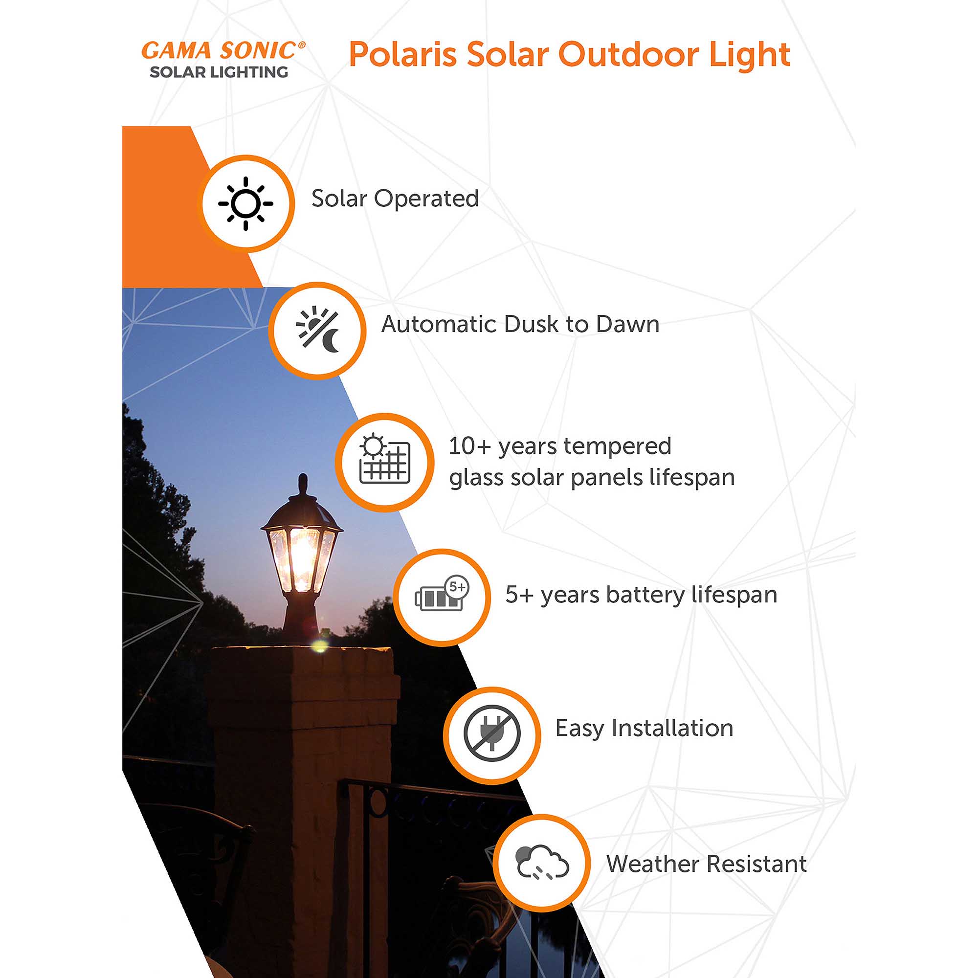 Polaris Solar Light w/GS Solar Light Bulb - Wall/Pier/3 Fitter Mounts -  Gamasonic USA