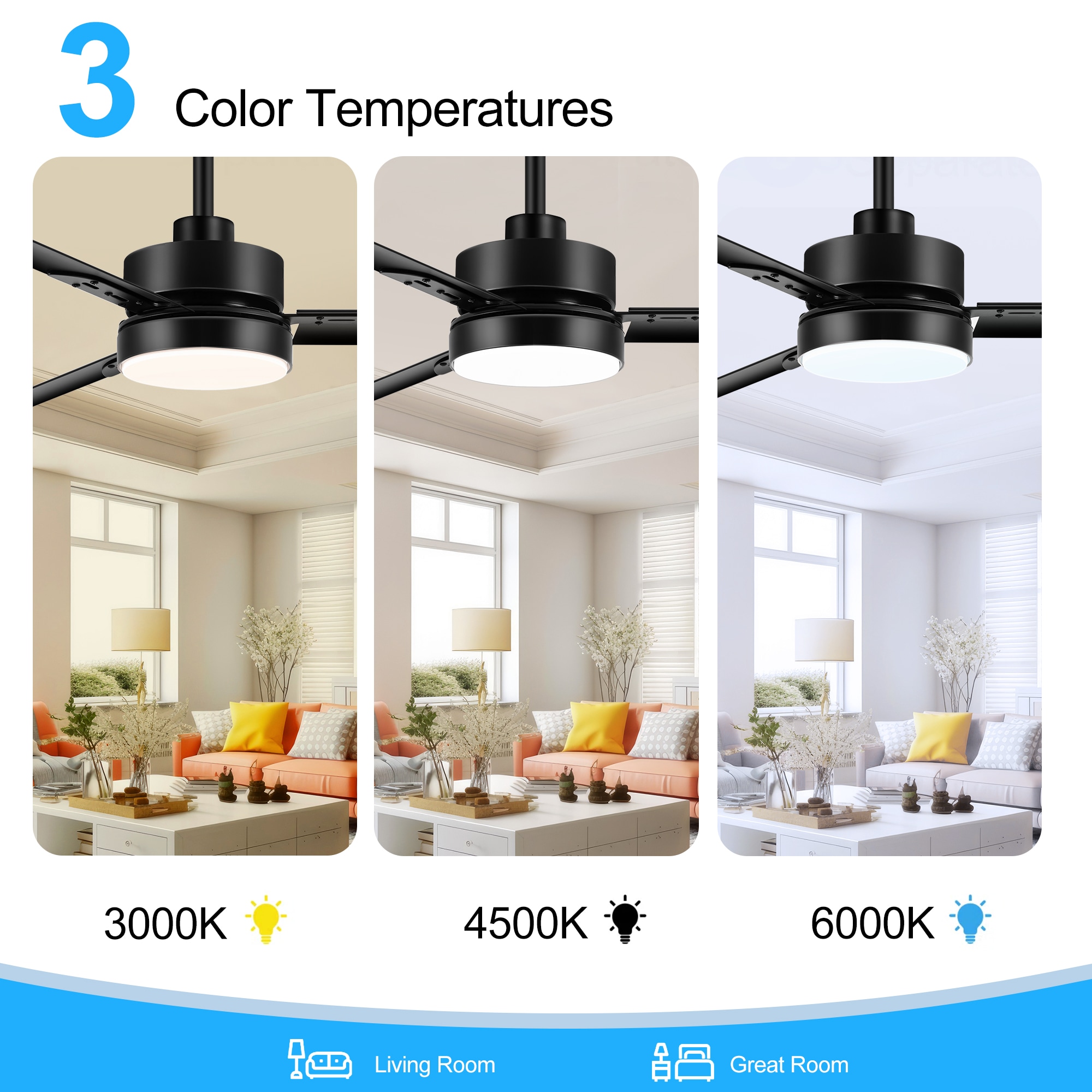 72-Inch Matte Black Ceiling Fan with LED Light and Remote