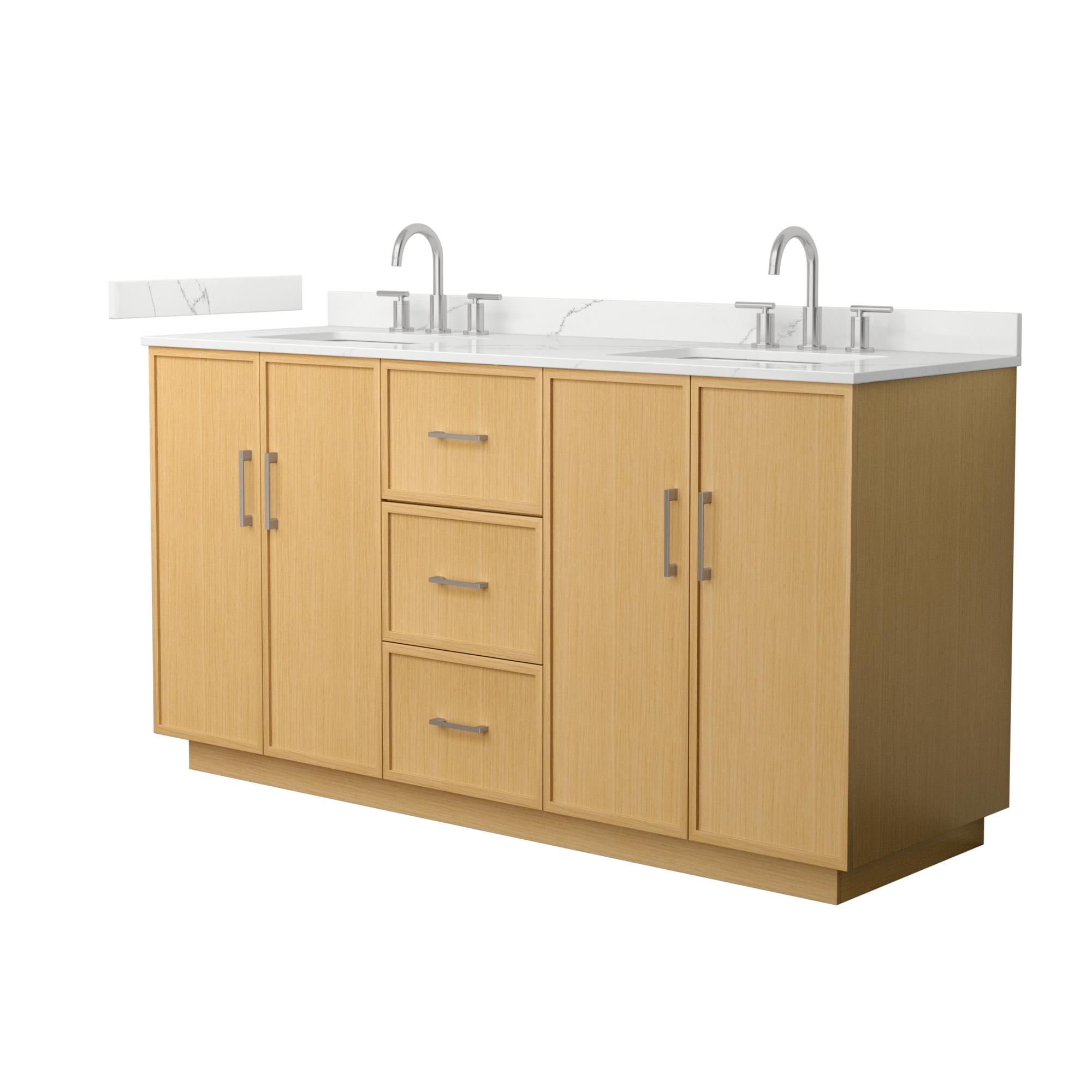 Wyndham Collection WCH747466DIOGTUS3MXX Elan TK 66-in Light Oak with Brushed Nickel Trim Undermount Double Sink Bathroom Vanity with Giotto Quartz Quartz Top