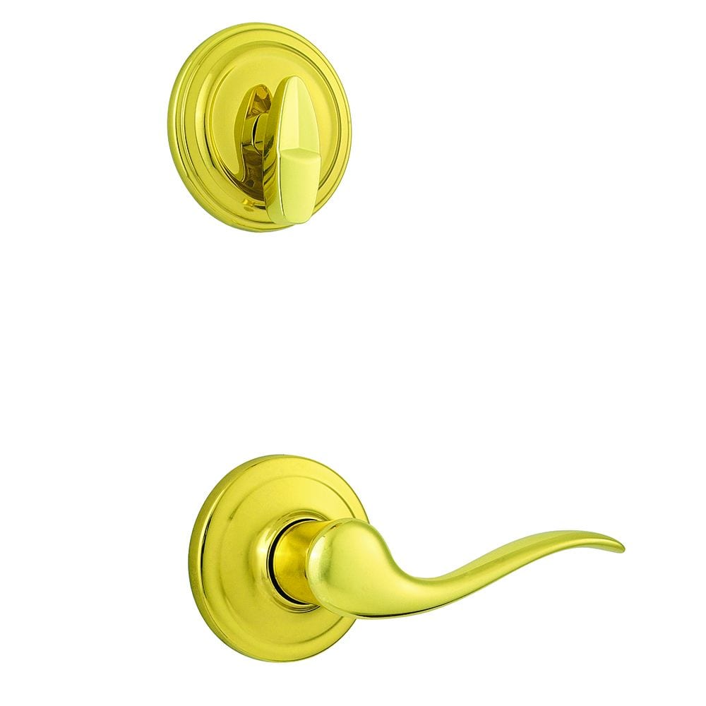 Kwikset 966TNLRH-3.UNIV Signature Series Bright Brass Single-Cylinder Deadbolt Entry door interior handle with Tustin Lever