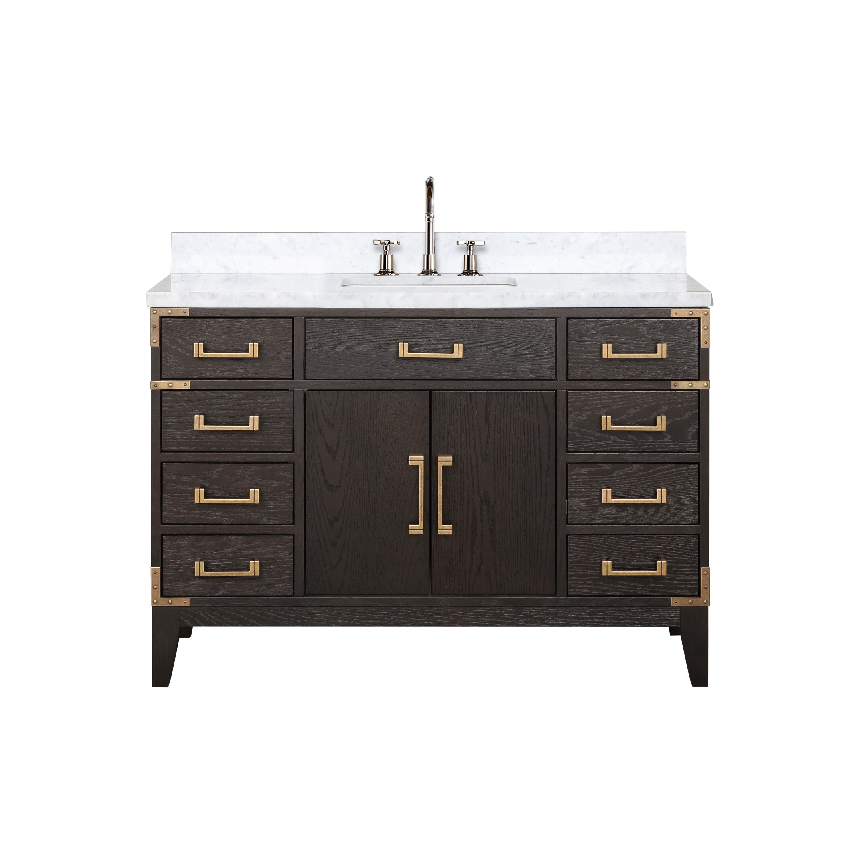 Lexora LVW48SK101 Wilton 48-in Brown Oak Undermount Single sink Bathroom Vanity with White Carrara Marble Marble Top (Faucet Included)
