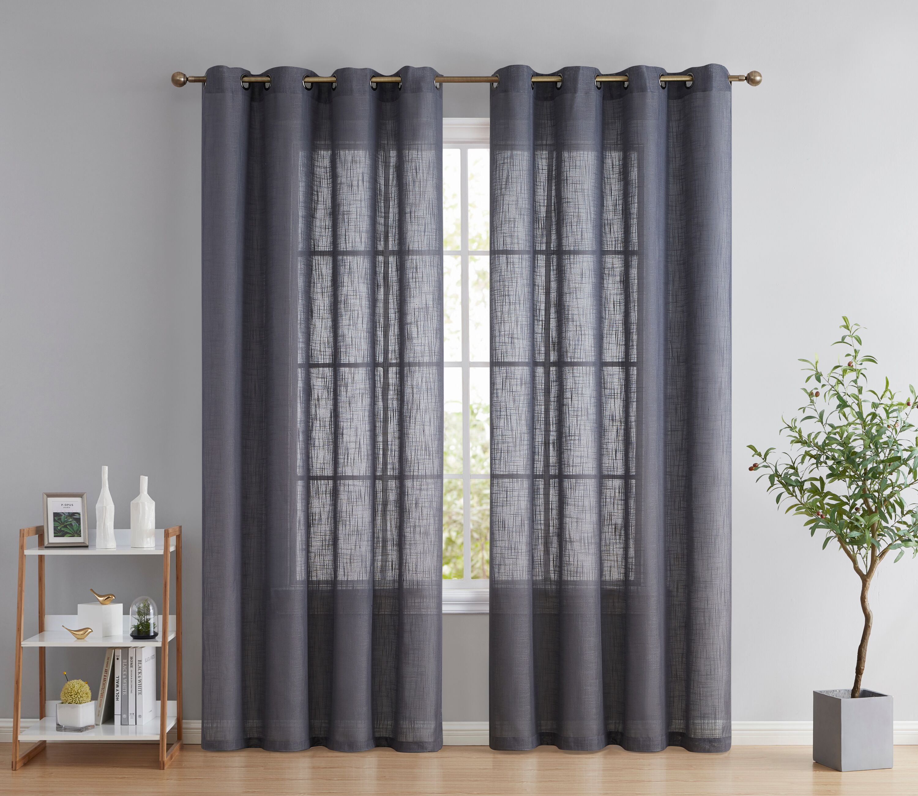 HLC -  Abbey Faux Linen Textured Semi Sheer Privacy Light Filtering Transparent Window Grommet Fl...
