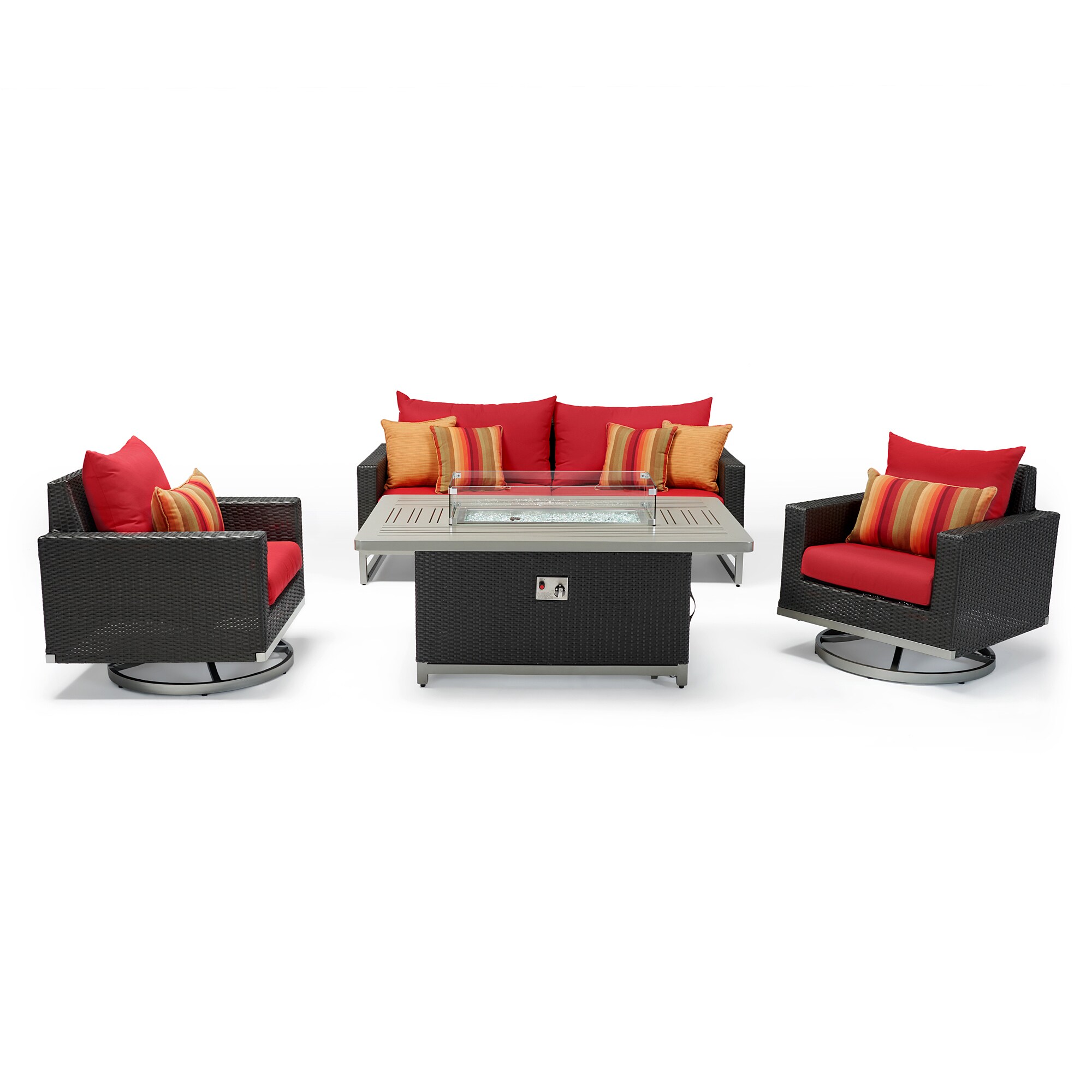RST Brands OPPESS4MFTMILOESUNK Milo 4-Piece Wicker Patio Conversation Set with Red Sunbrella Cushions
