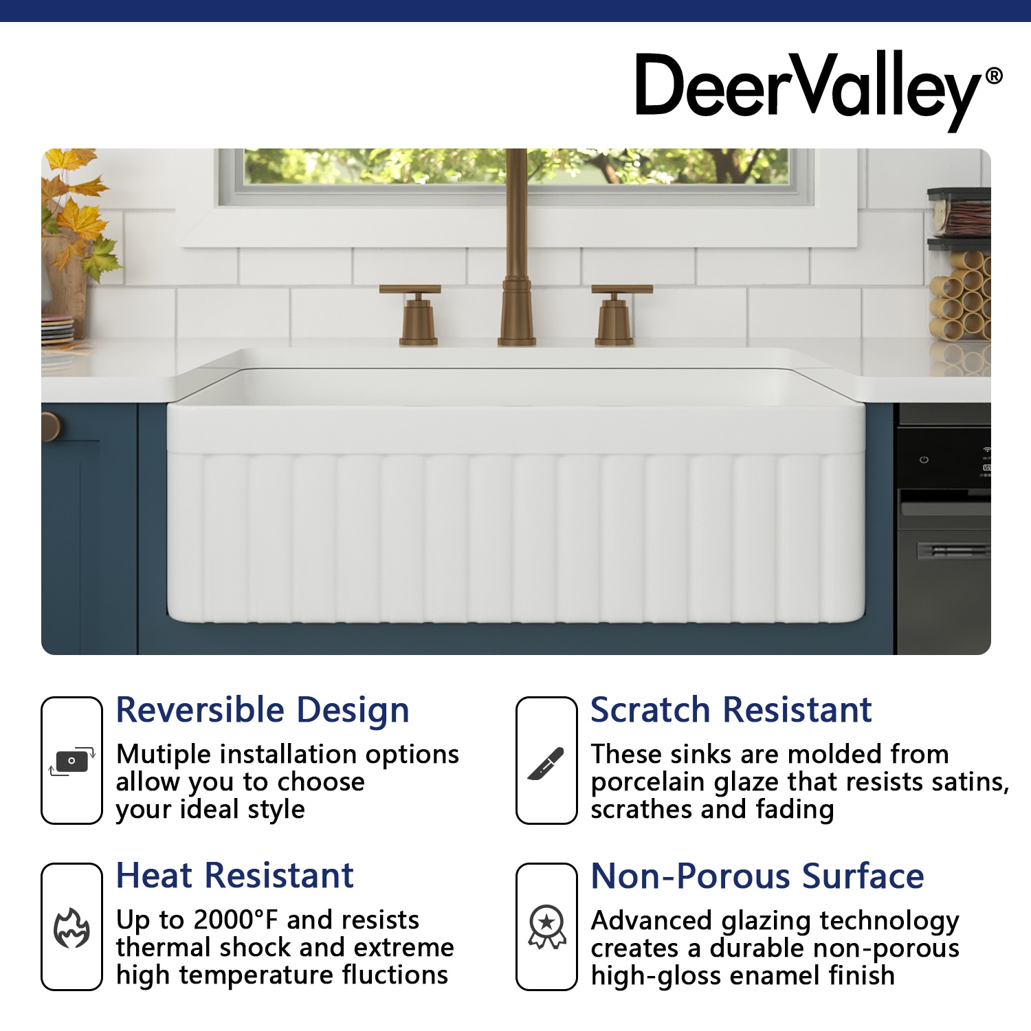 White Fireclay Farmhouse Apron Front Single Bowl Kitchen Sink