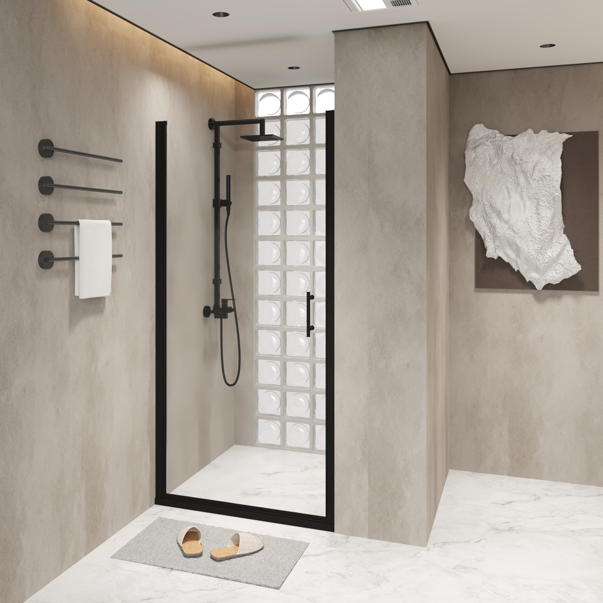 Forclover CBF-SD3472PVMB Prism Matte Black 34-in to 35-in W x 72-in H Semi-frameless Clear Glass Pivot Soft Close Shower door