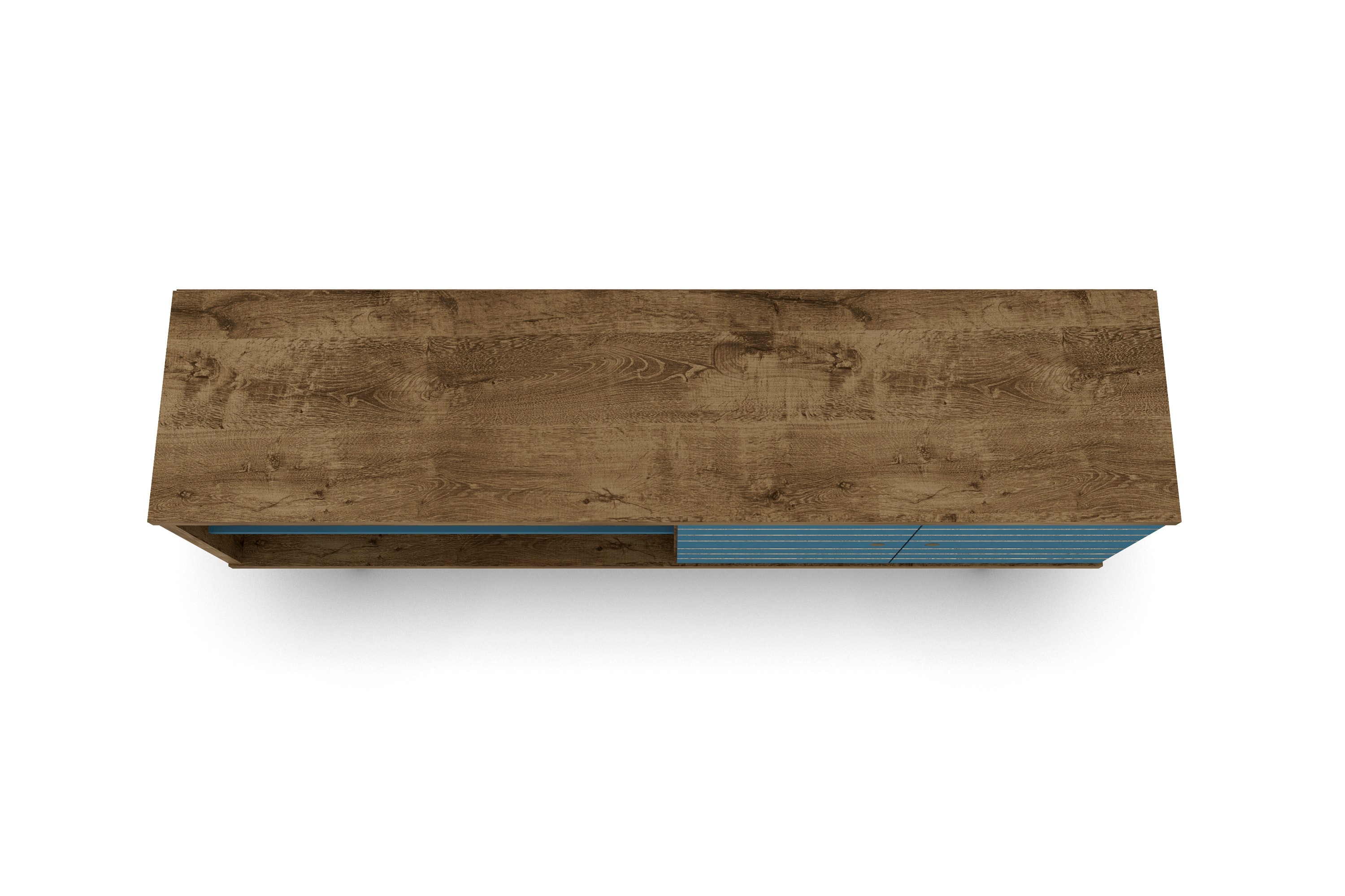 Rustic Brown and Aqua Blue 63" MDF TV Stand with Cabinet