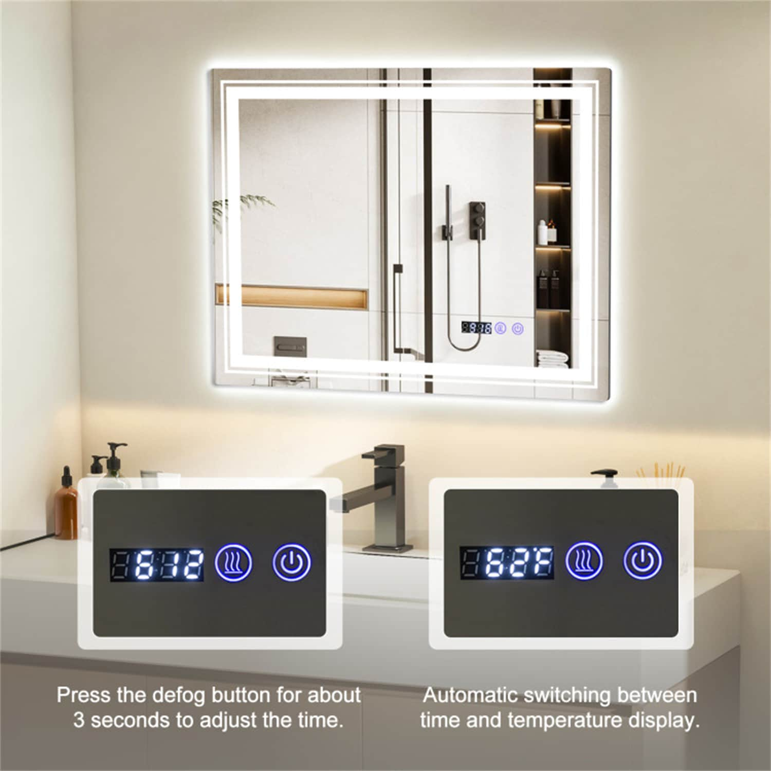 Baboom Led Bathroom Mirror 31.5-in X 23.5-in Frameless Dimmable Led 