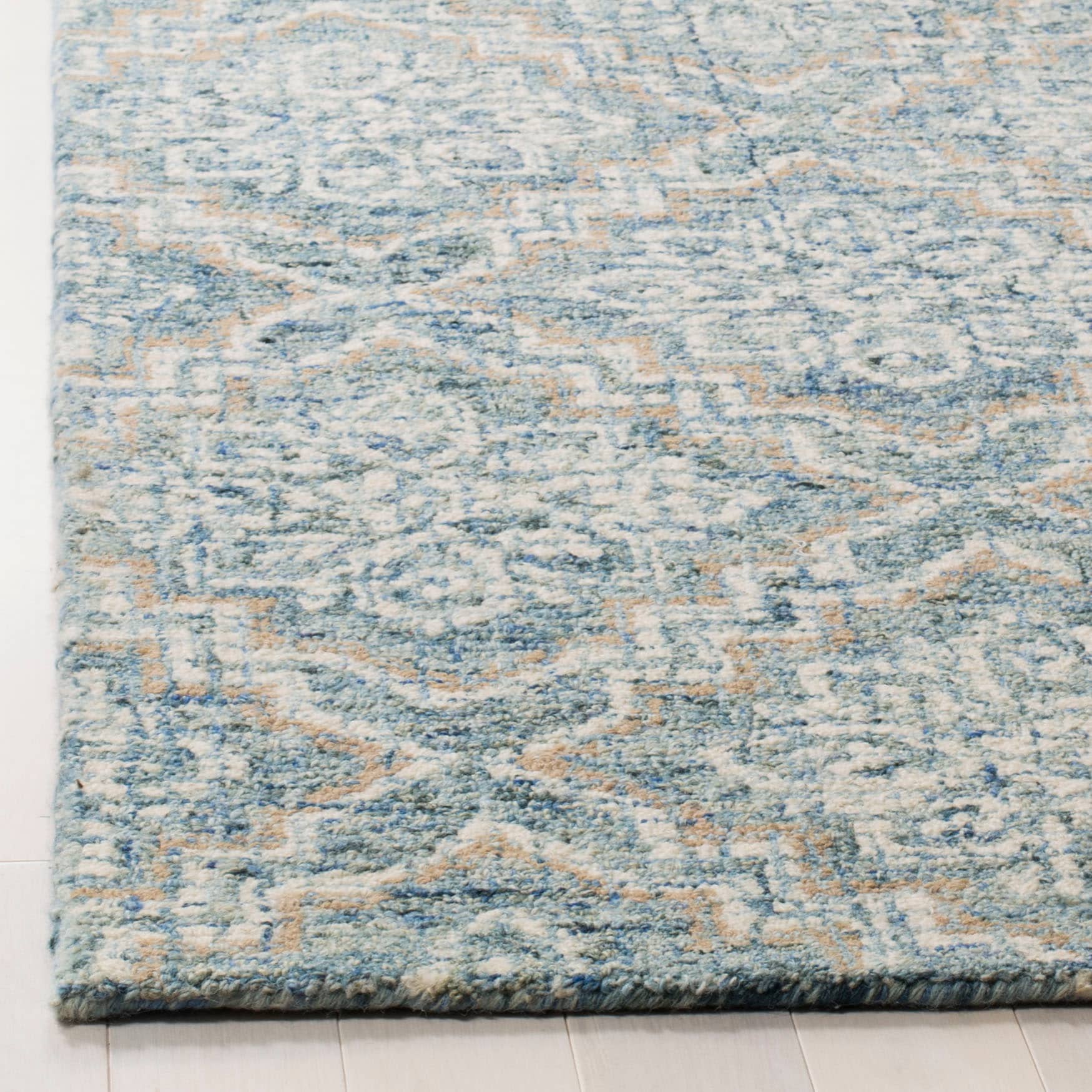 95" Square Blue Wool Tufted Handmade Reversible Rug