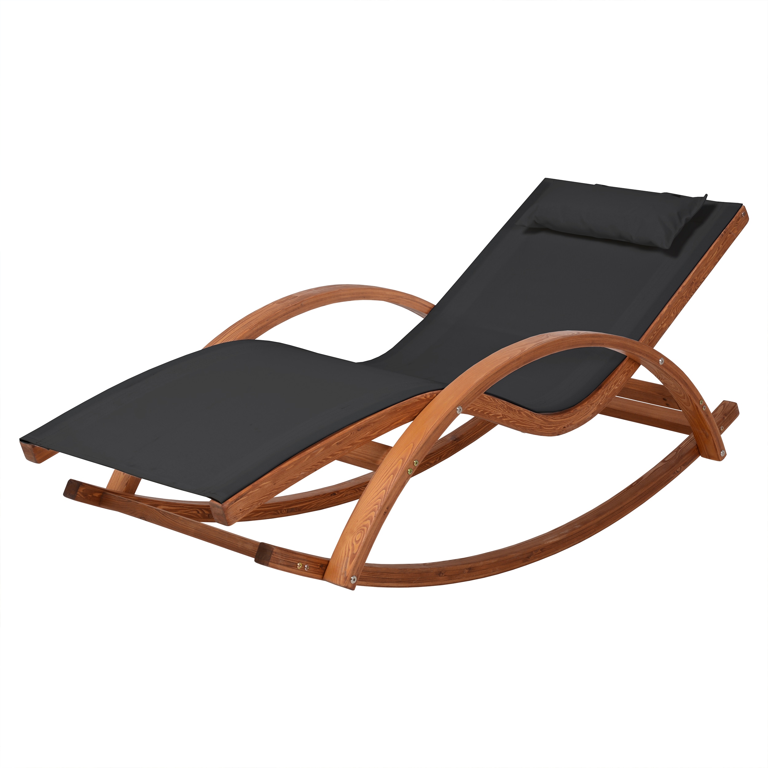 Deko Living COP20206BLK Natural Wood Wood Frame Stationary Recliner Chair with Black Cushioned Seat