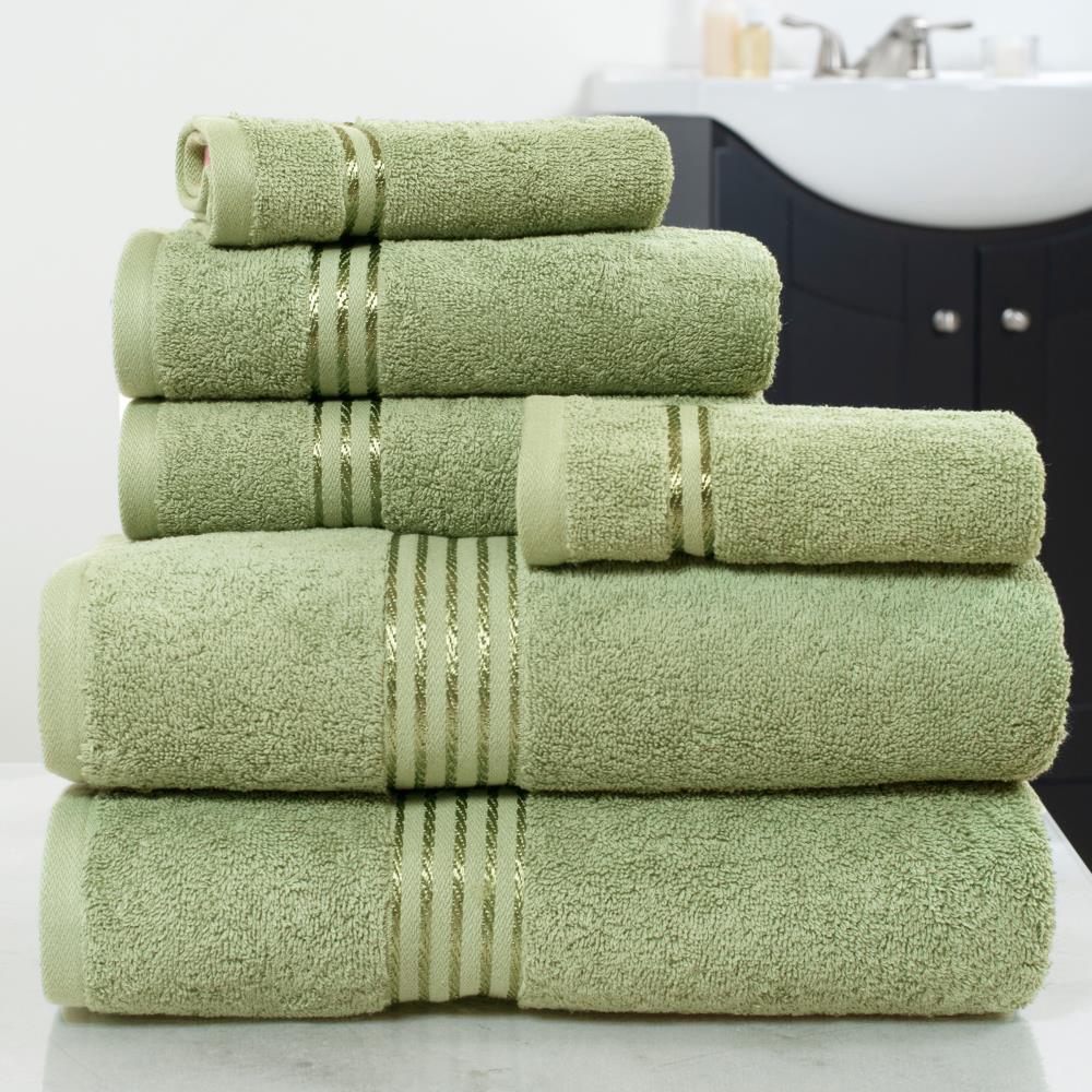 Hastings Home 6 Piece Green Cotton Bath, Dark Green Bathroom Towel Sets