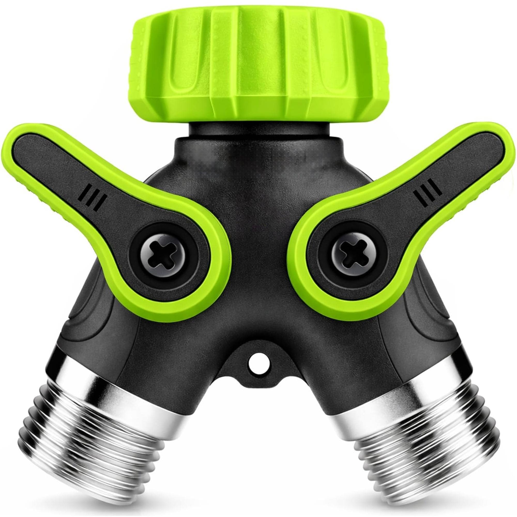 Numhew 2-Way Metal Garden Hose Splitter with Independent Shutoff Valves and 3/4-in GHT Connections
