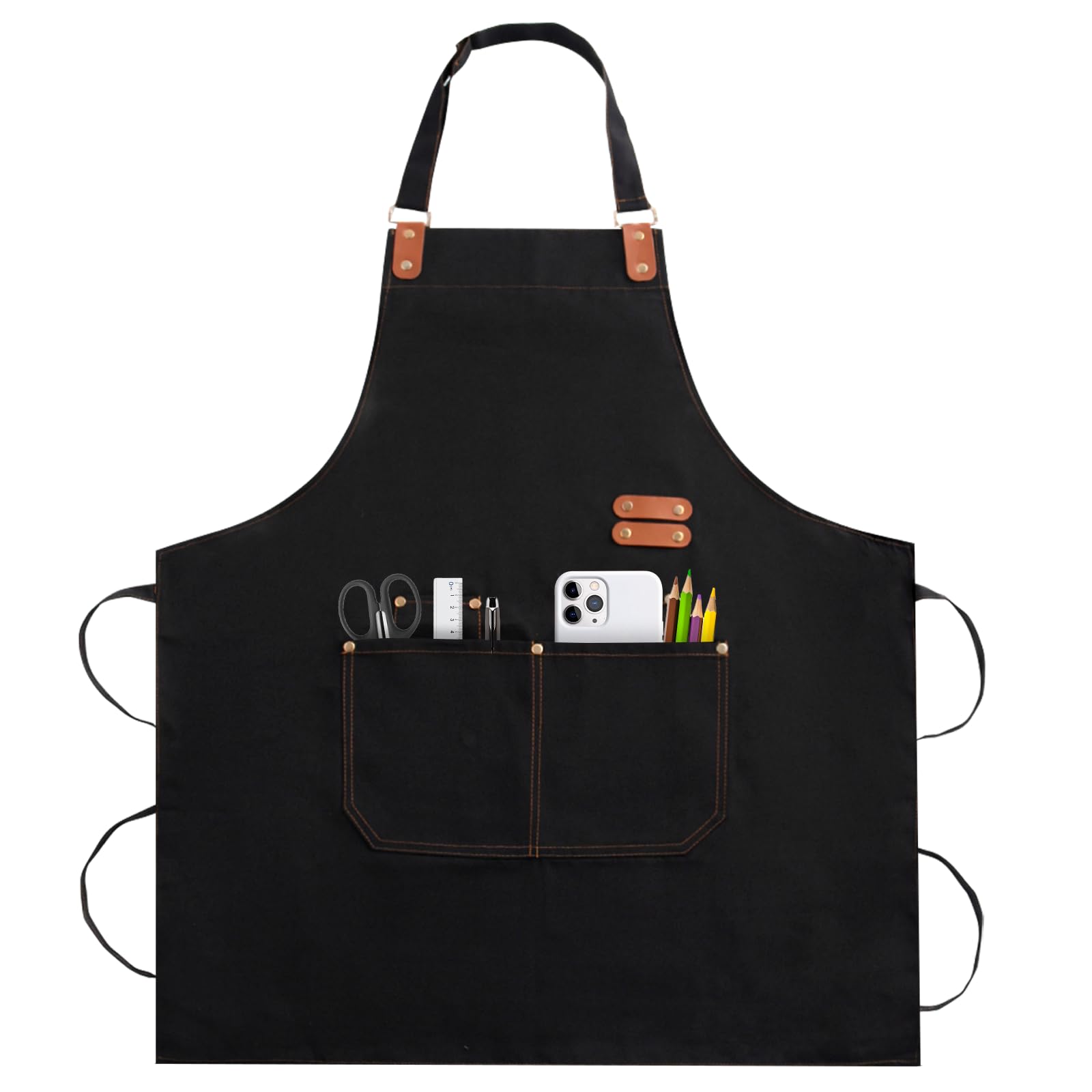 Anqtovp Chef Apron for Men Women Adjustable Neck Strap Heavy Duty Four Pocket Utility Design Soft Fabric for Cooking Gardening Baking Workshop #LAN0619N069