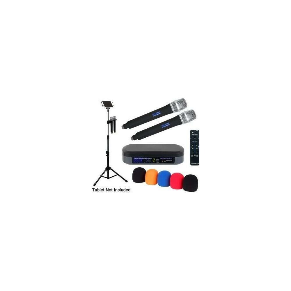 TabletOke-2MC Wireless Mics and Professional Tablet Stand VocoPro Digital Karaoke Mixer with Bluetooth Receiver 