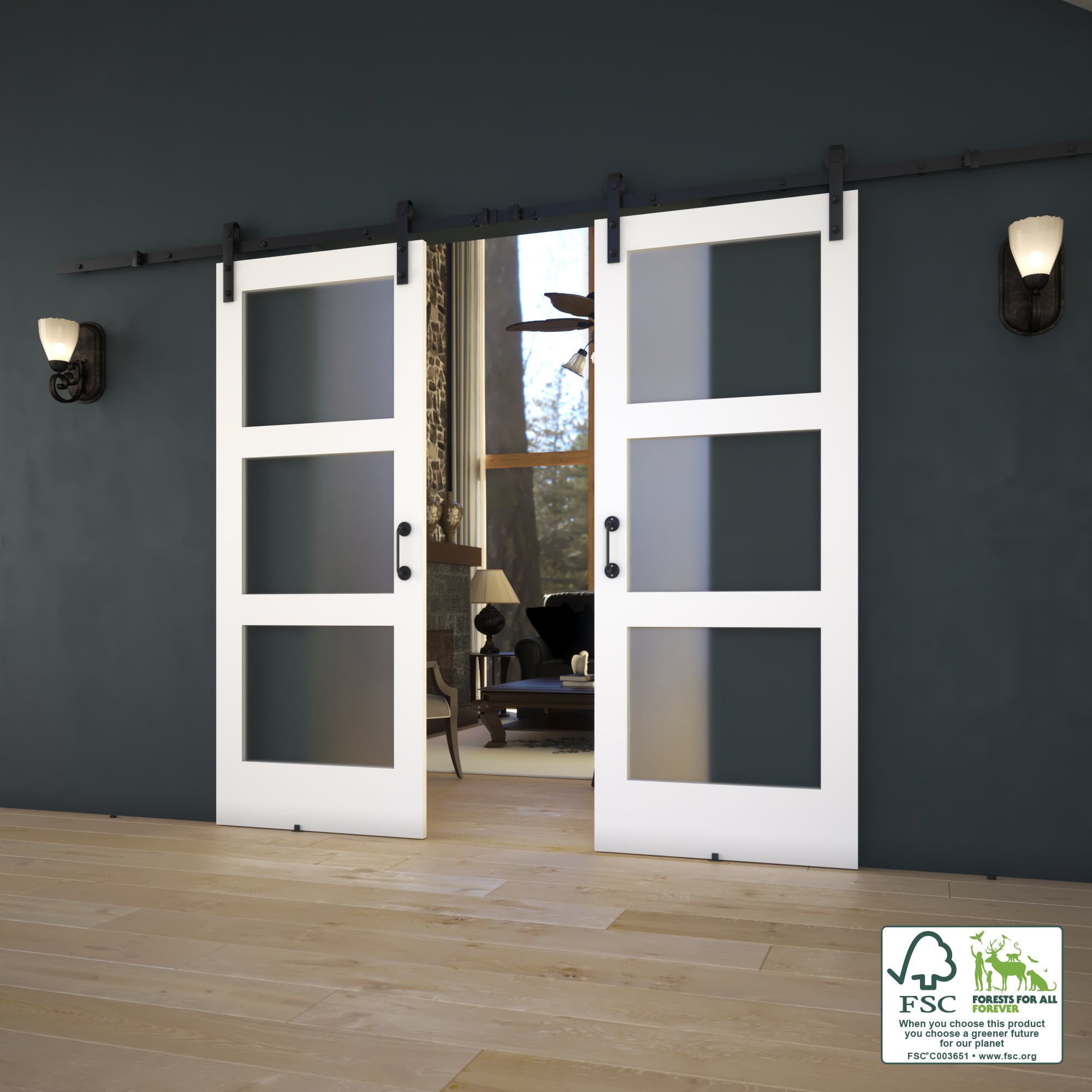 EightDoors 32-in X 84-in White Finished Frosted Glass Pine Wood Solid ...