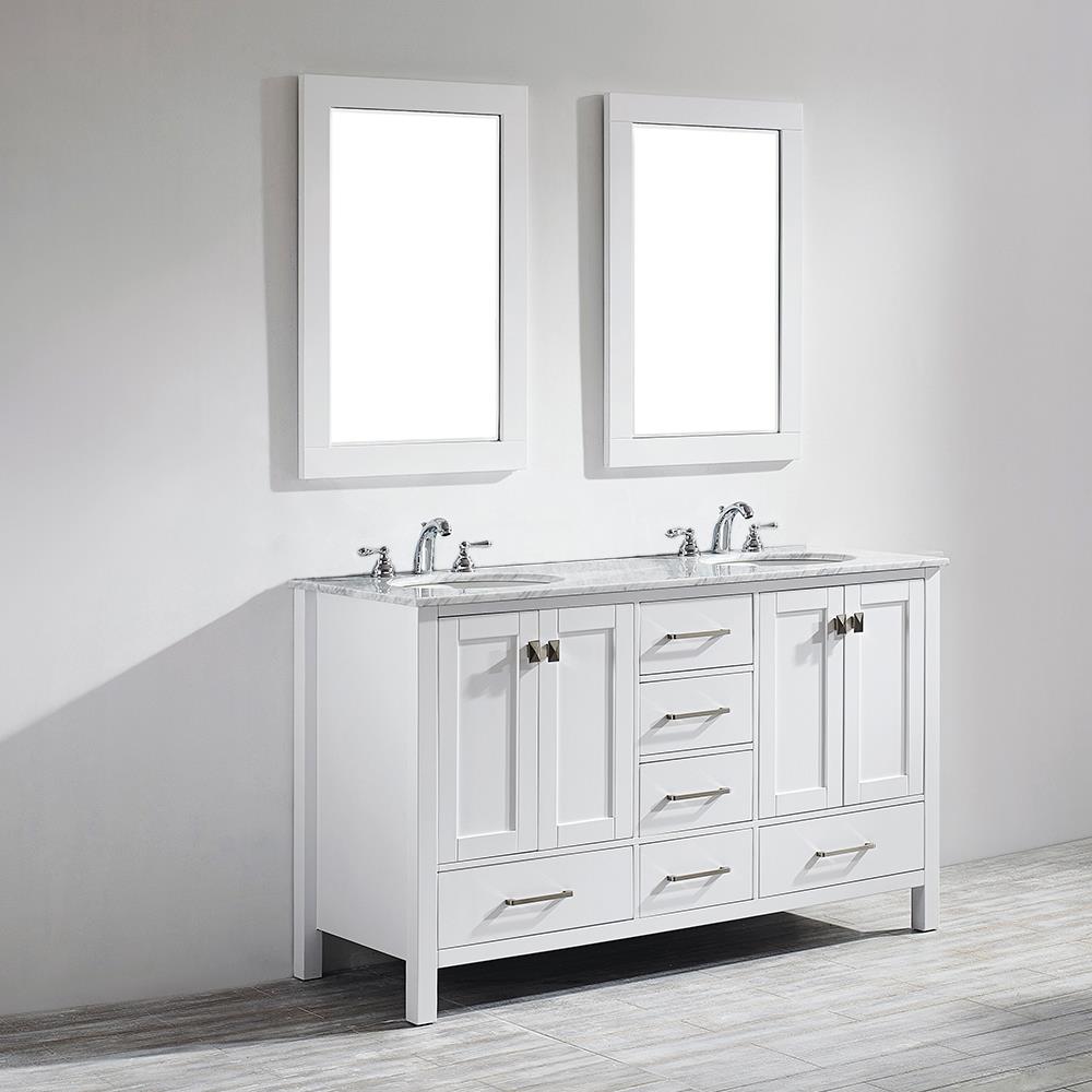 Vinnova Gela 60-in White Undermount Double Sink Bathroom Vanity with ...