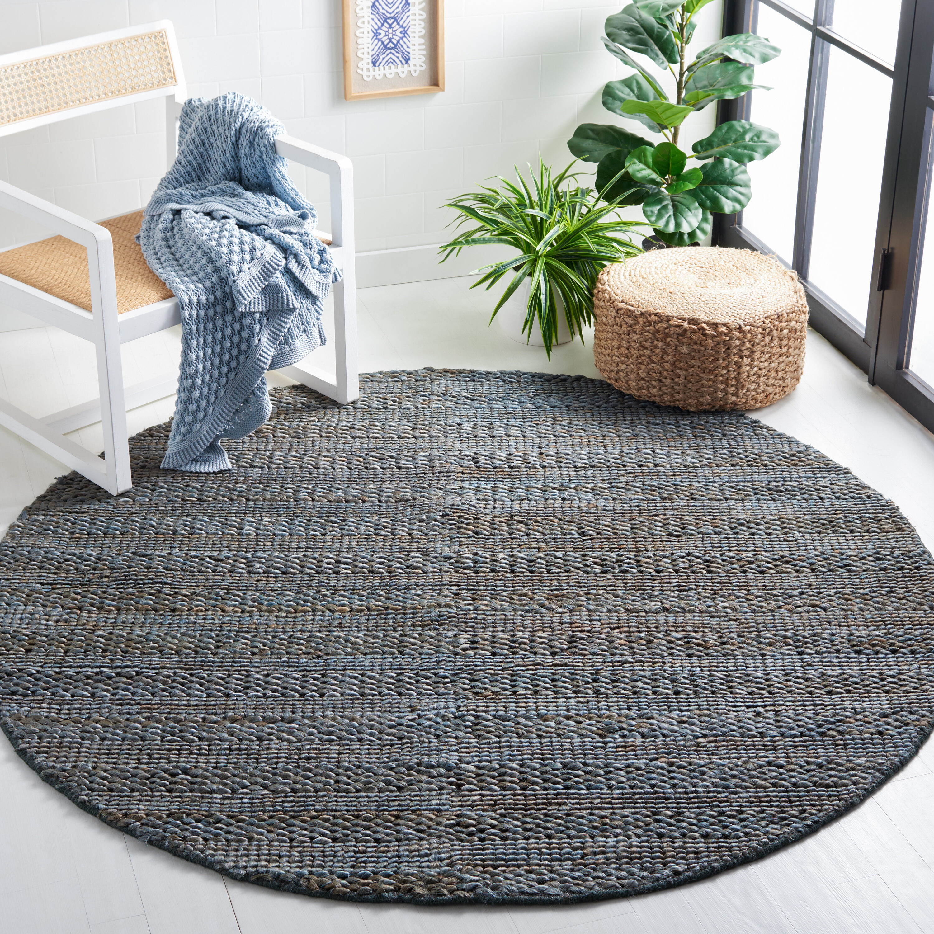  Natural Fiber 212 Gray Bohemian 6ft x 6ft Round Rug