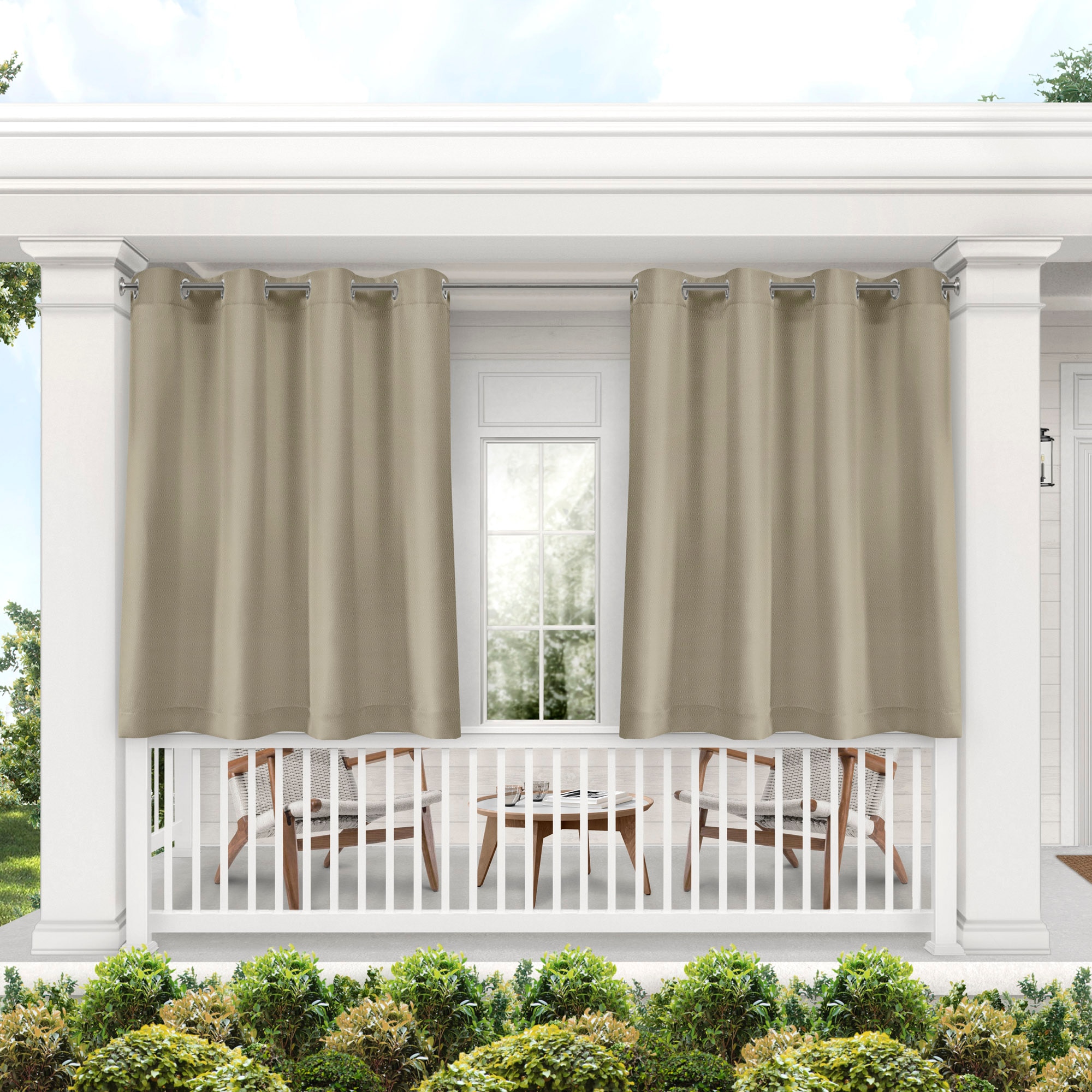 Exclusive Home YA013547DSEHA1 A221 63-Inches Outdoor Taupe Light filtering Grommet Curtain panel pair
