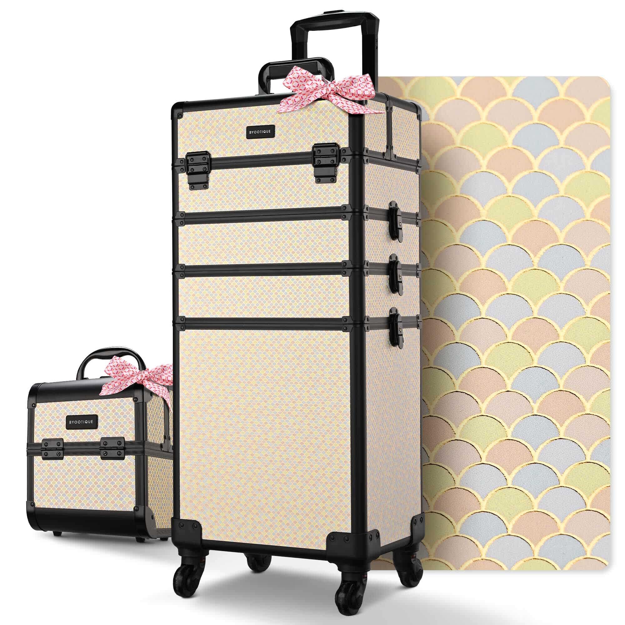 Yescom - BYOOTIQUE Makeup Train Case Trolley with Cube Case Cosmetic Organizer Art Deco Pastel