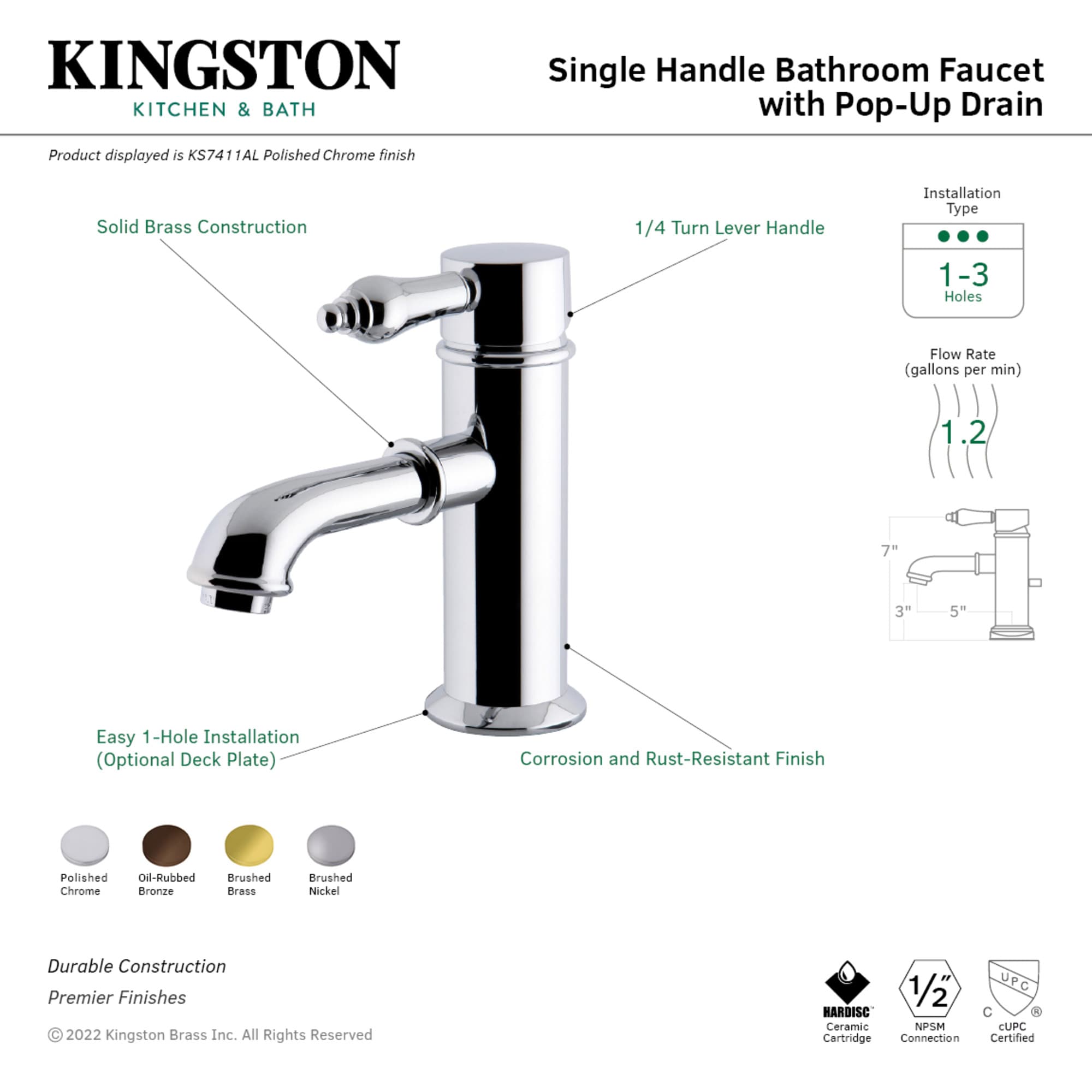 Kingston Brass WLKS7417AL Lavatory-Faucets - View #2