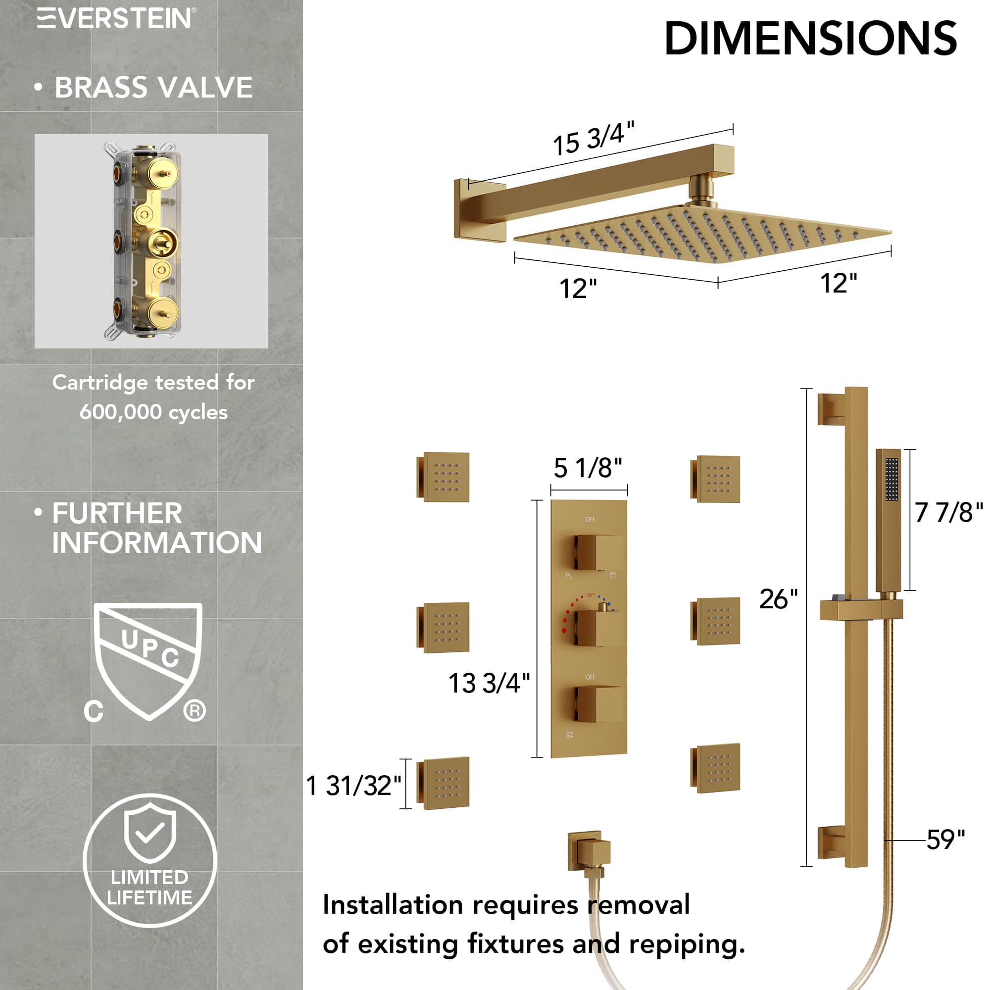 EVERSTEIN SFS-1016-GD12 Tub-Shower-Faucets - View #11