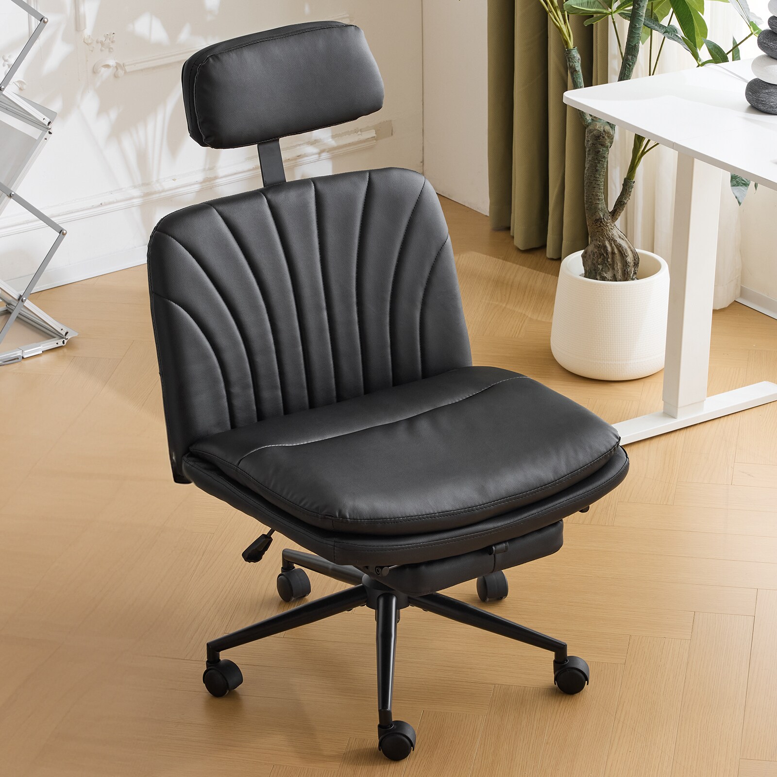Outopee LO1G98000213 Ivory Contemporary Ergonomic Adjustable Height Swivel Foam Desk Chair