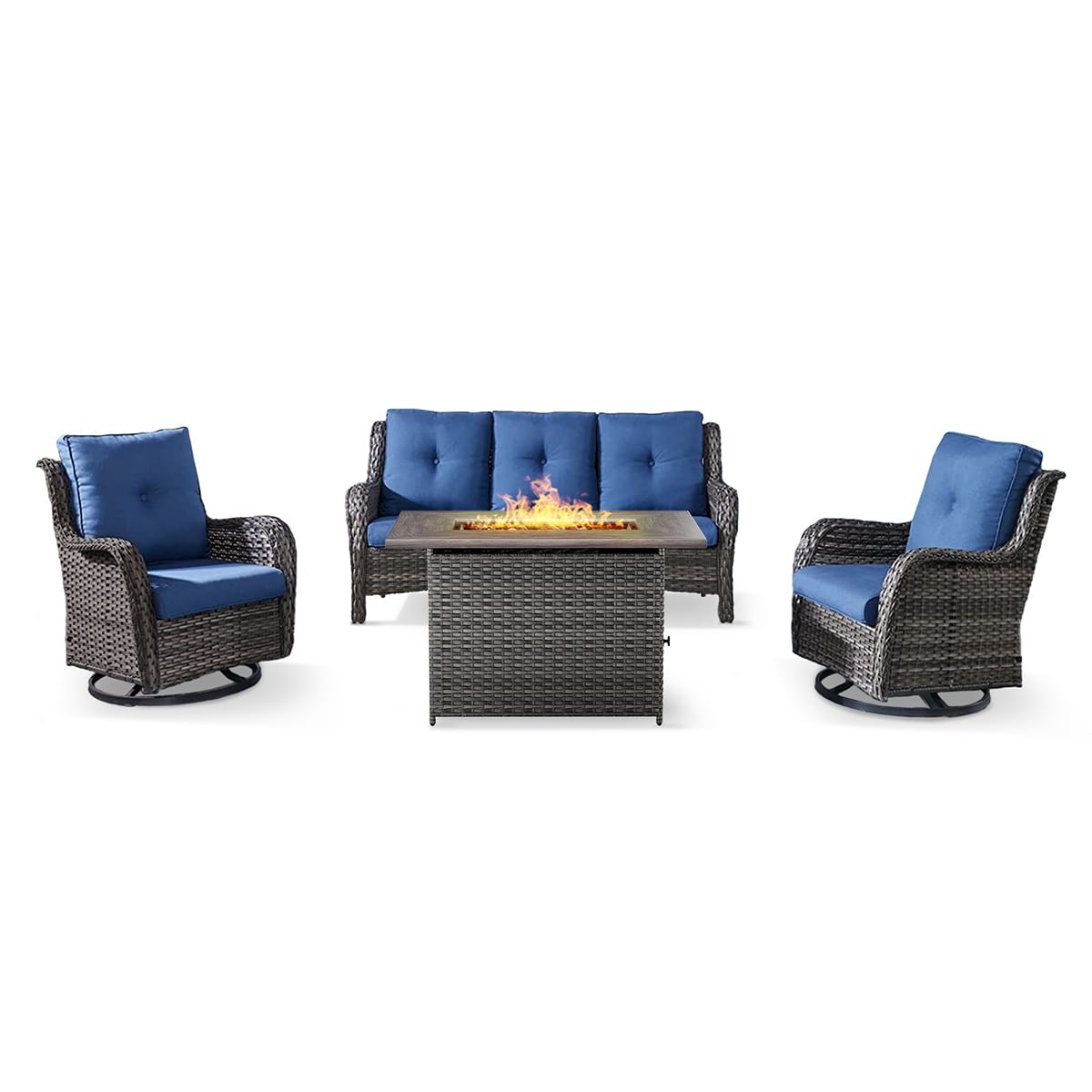 Rilyson FS145015024-1 CAROLINA 4 -Piece Woven Patio Sofa Conversation Set with Blue Cushions
