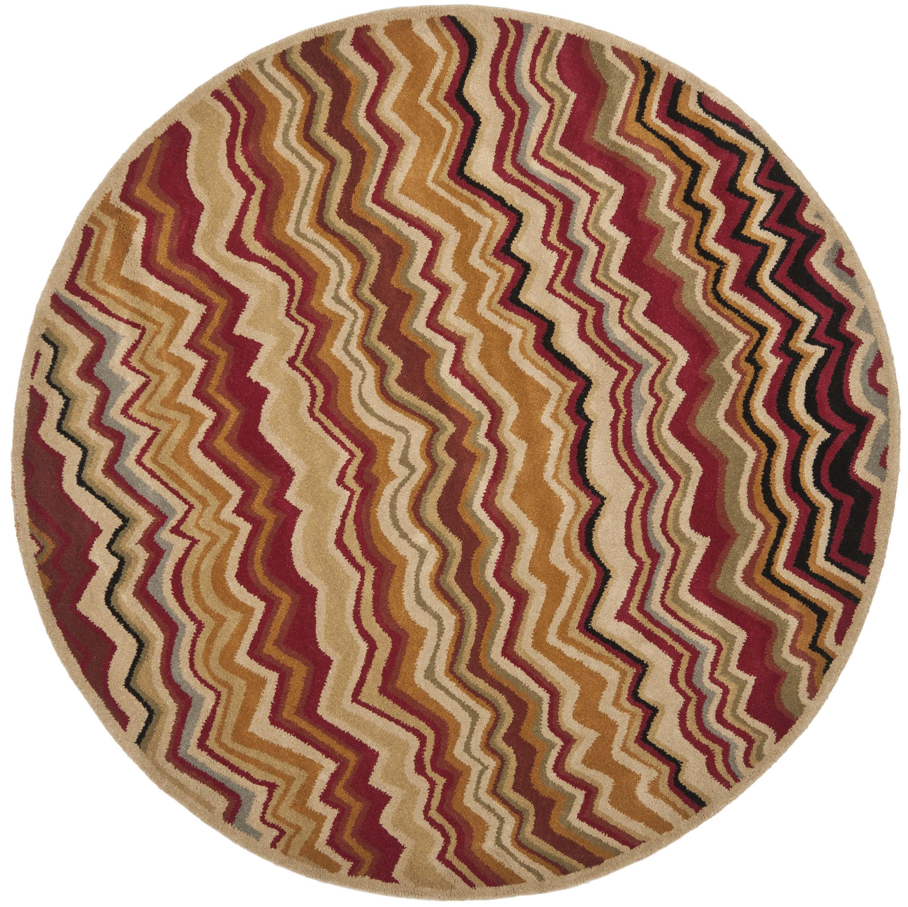 Safavieh WYD317B-7R Wyndham Dunham 7 x 7 (ft) Tufted Wool Red/Multi Round Indoor Chevron Industrial Area rug